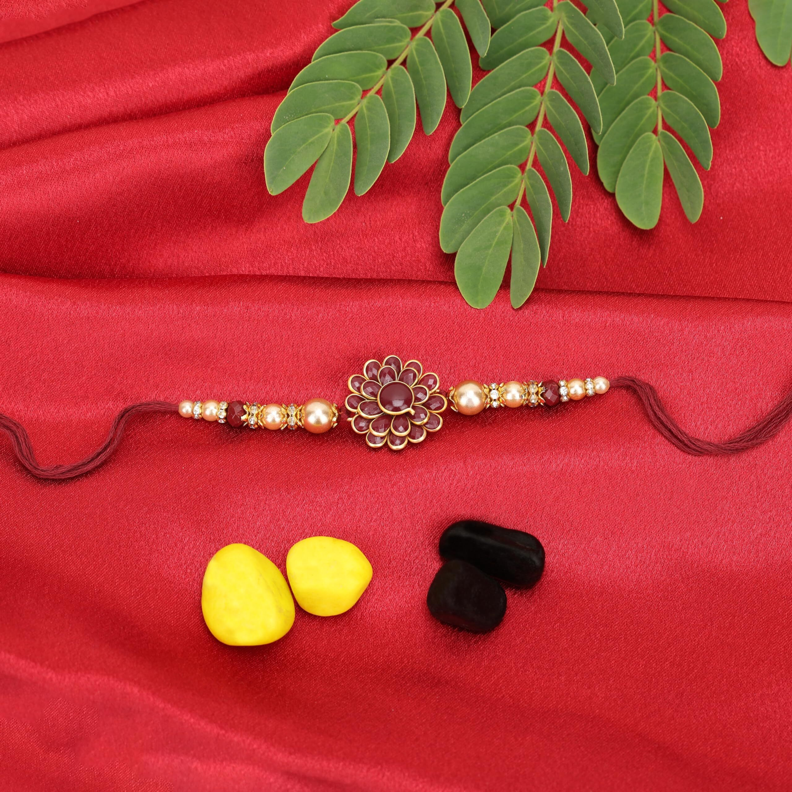 Riddhika Ventures Stylish Kundan and AD Ring Rakhi with Roli Chawal and Greeting Card (B2)