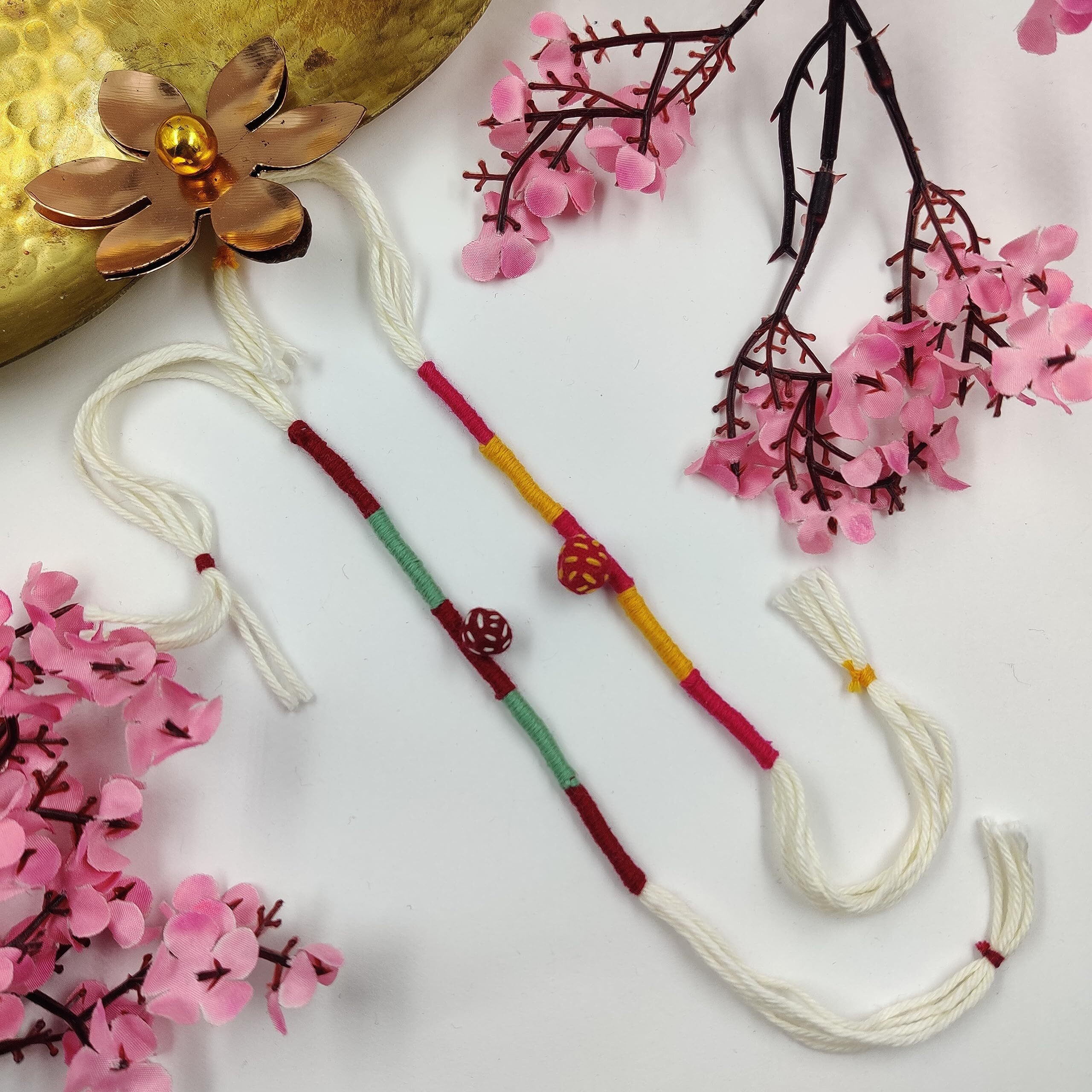 Prapti Handicrafts Handmade Eco Friendly Simple Set of 2 Rakhis Family Combo Rakhi for Brother Bhaiya Bhai Rakhdi for Brother (Cream-Pack of 2)