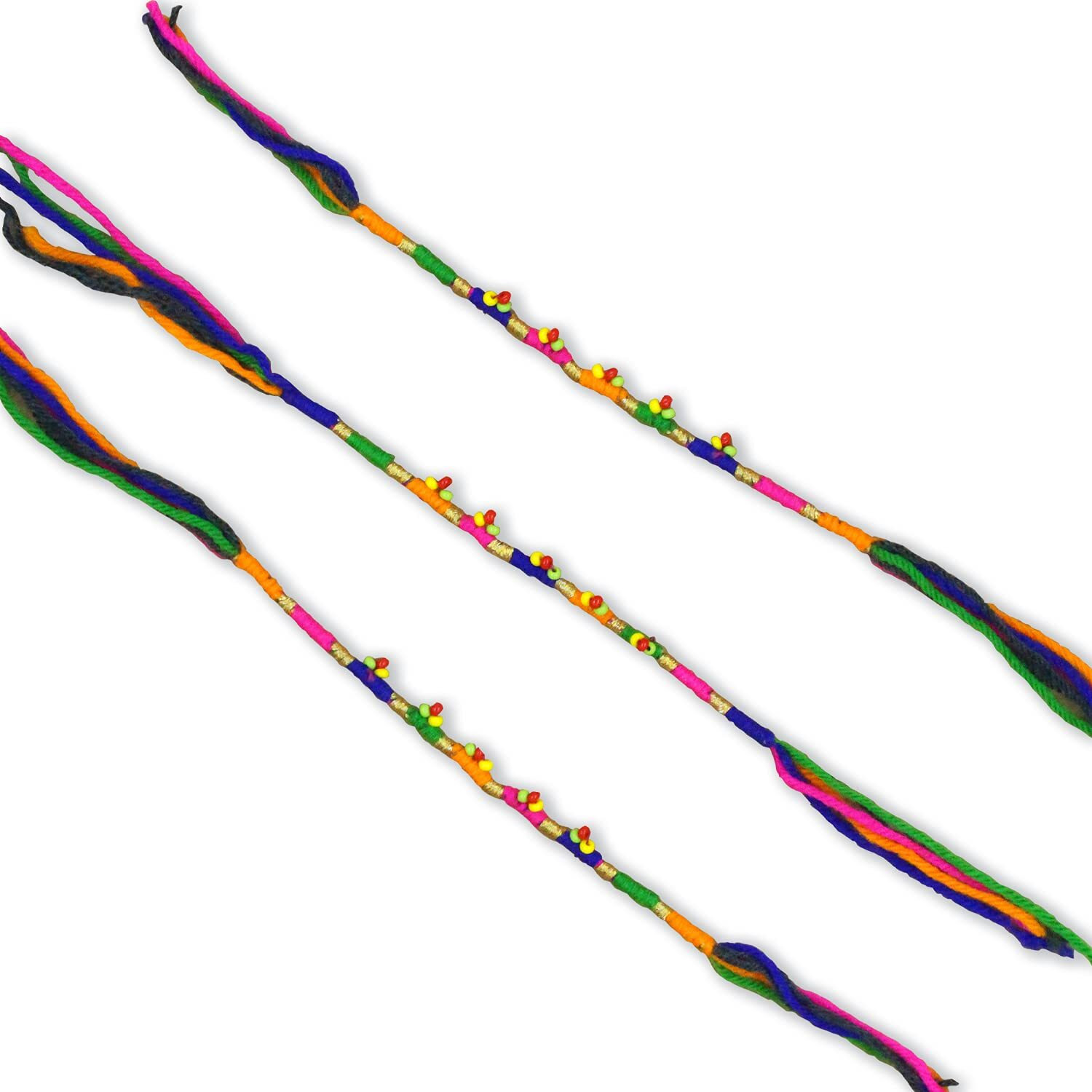 Prapti Handicrafts Handmade Gunthan Rakhi For Brother/Sister With Roli Chawal For Mens (Combo Of 3)