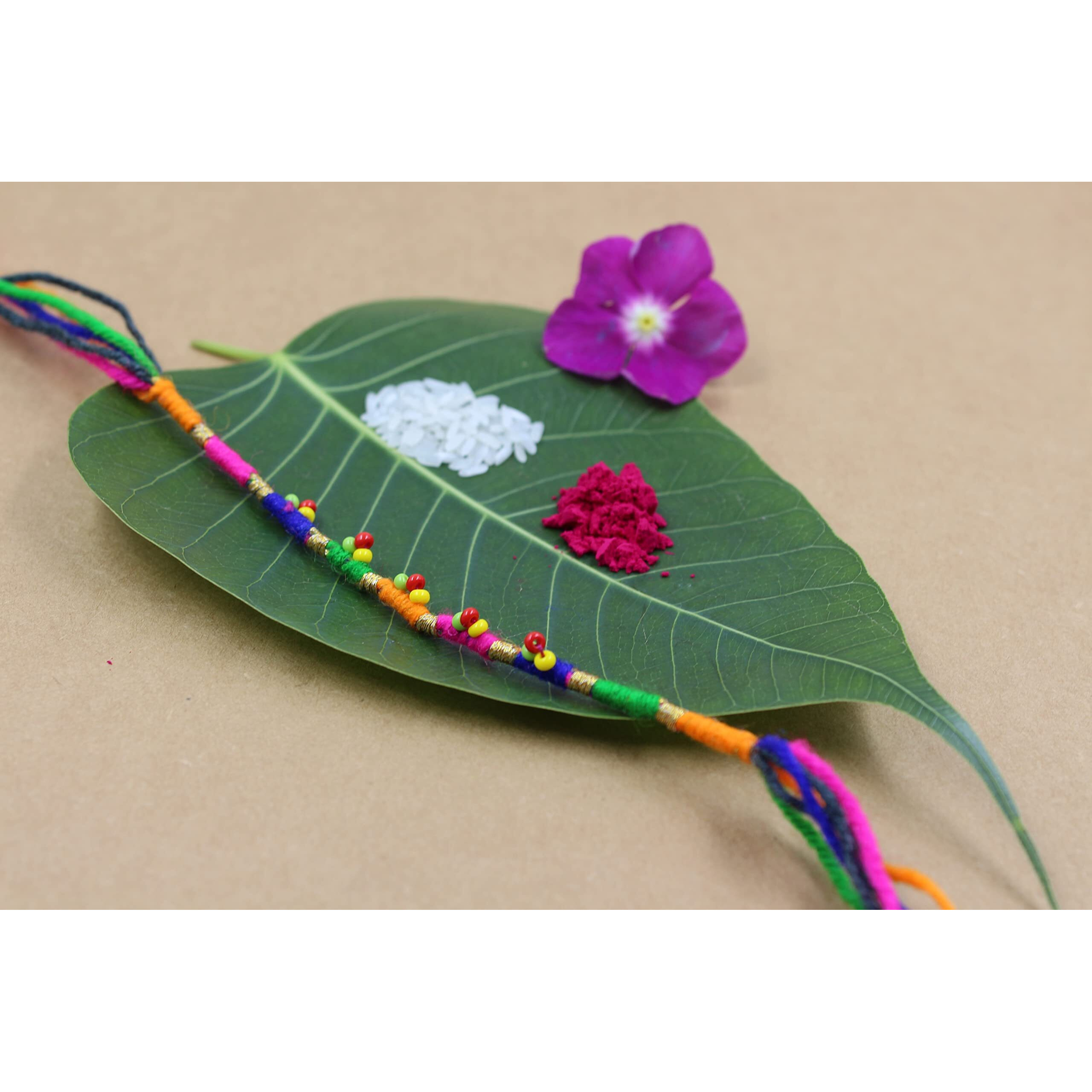 Prapti Handicrafts Handmade Gunthan Rakhi For Brother/Sister With Roli Chawal For Mens (Combo Of 3)