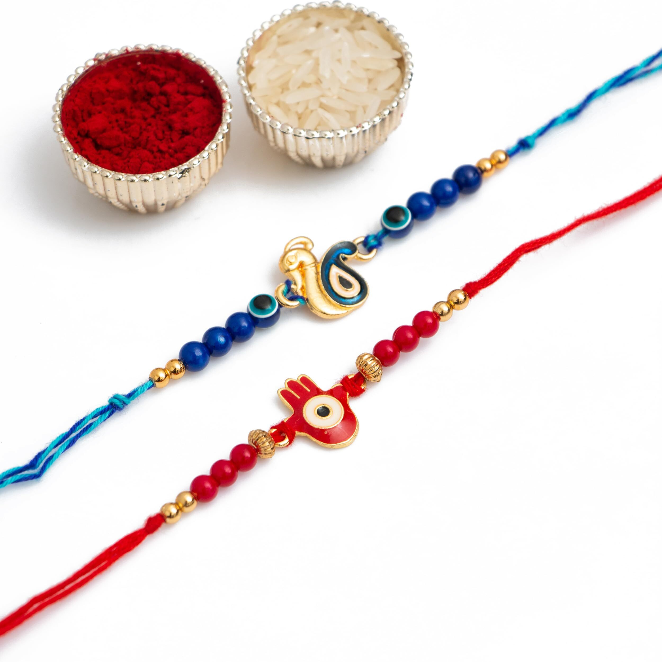 CraftVatika Rakhi with Fridge Magnet Evil Eye Peacock Rakhi for Brother Set of 2 Designer Rakhi for Bhaiya Boy Kids Rakshabandhan Rakhi Evil Eye Hamsa Hand Rakhi Set
