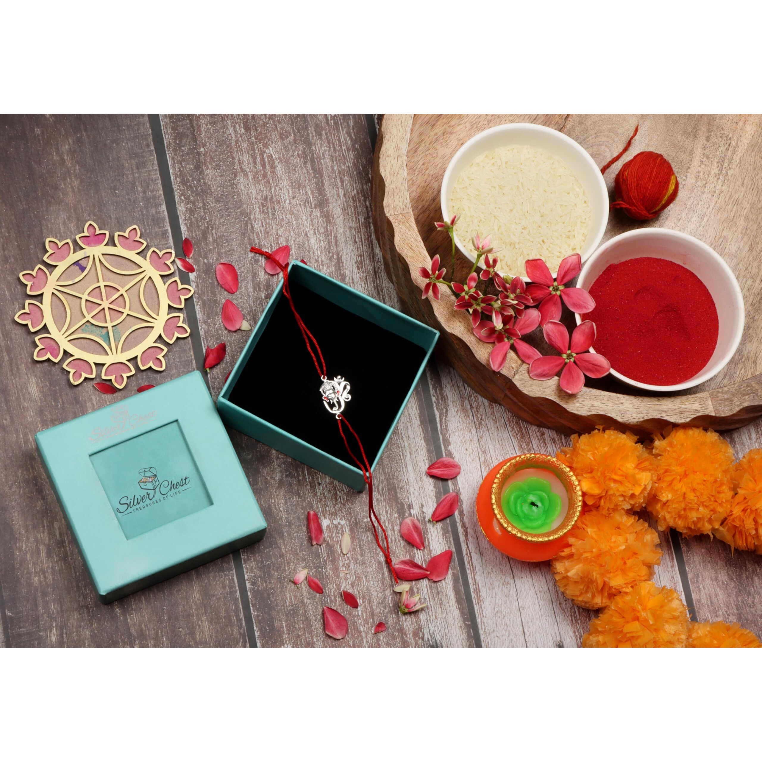 Silver Chest 925 Silver Rakhi for Brother - Pure Chandi Rakhi for Men and Boys in Moli Dhaga with Authenticity Certificate | Design -Ganesh Design Silver Rakhi