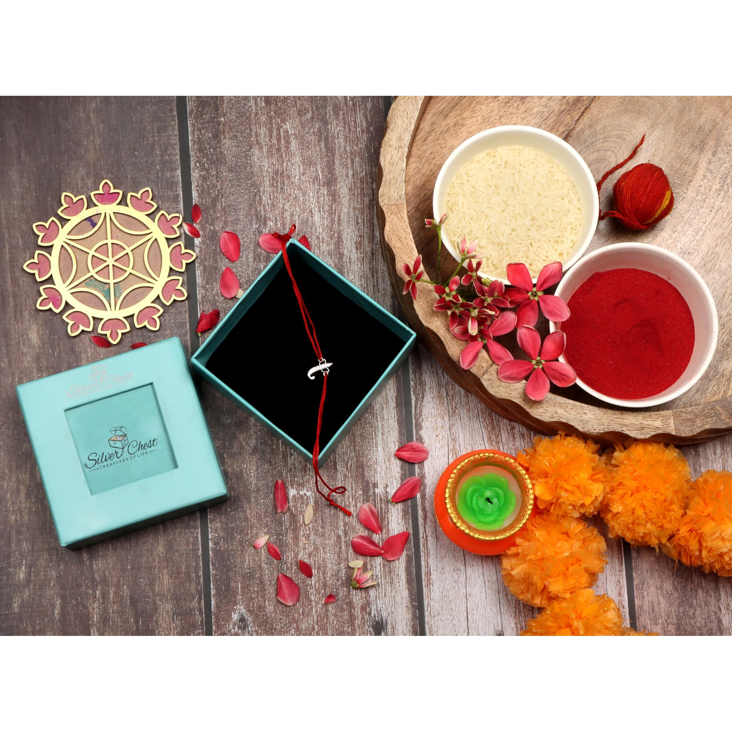 Silver Chest 925 Silver Rakhi for Brother - Pure Chandi Rakhi for Men and Boys in Moli Dhaga with Authenticity Certificate | Design -Little Ganesh Design Rakhi