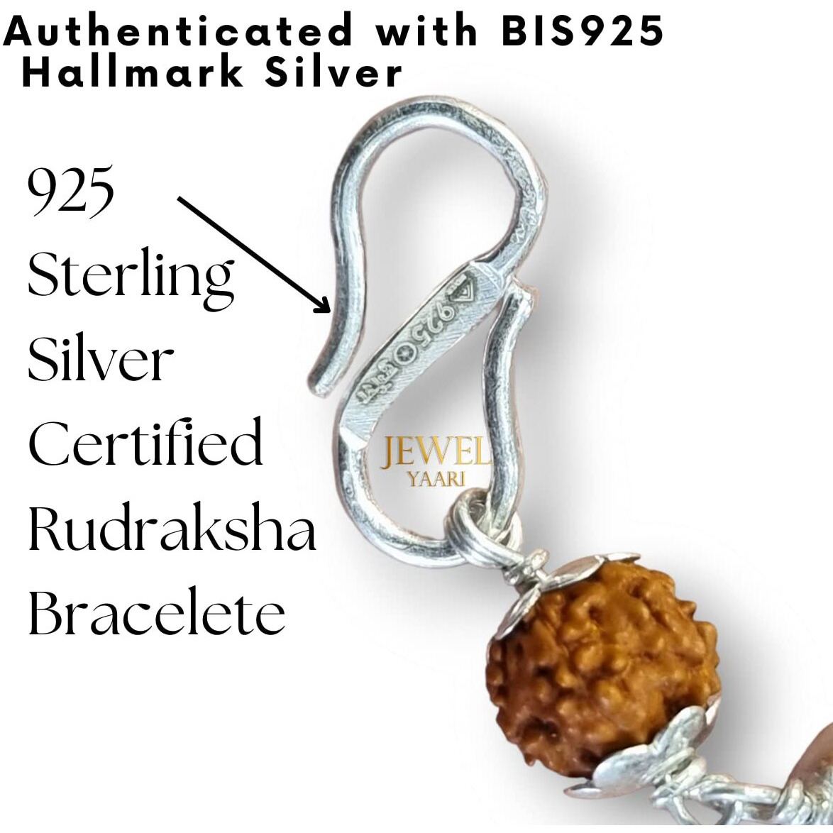 SJ SHUBHAM JEWELLERS 925 Sterling Handmade Dual Silver Wire Stylish Rudraksha Bracelet Silver Rakhi For Men (Brown, 6 Mm Natural Beads Om Silver Para) (Plain Rudrakasha)