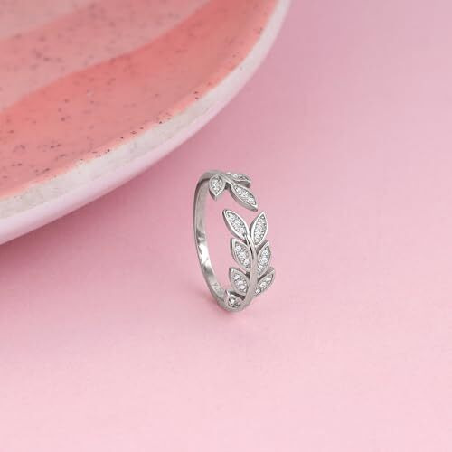 GIVA 925 Silver Anushka Sharma Zircon Leaf Ring, Adjustable | Gifts for Girlfriend, Rakhi Rakshabandhan Gift for Sister Bhabhi , Gifts for Women & Girls | With Certificate of Authenticity and 925 Stamp | 6 Month Warranty*