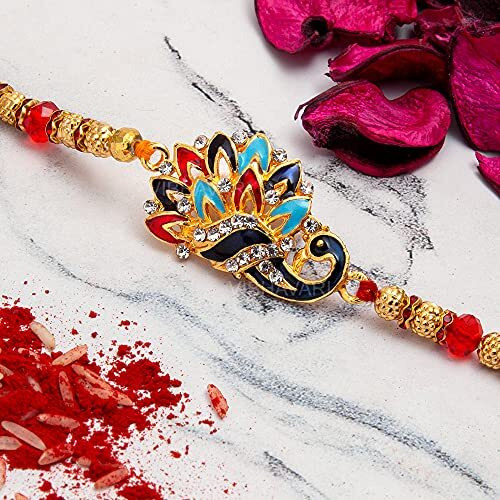 VIBHAVARI Elegant Golden Rakhi for Men Beloved Brother (Gold)
