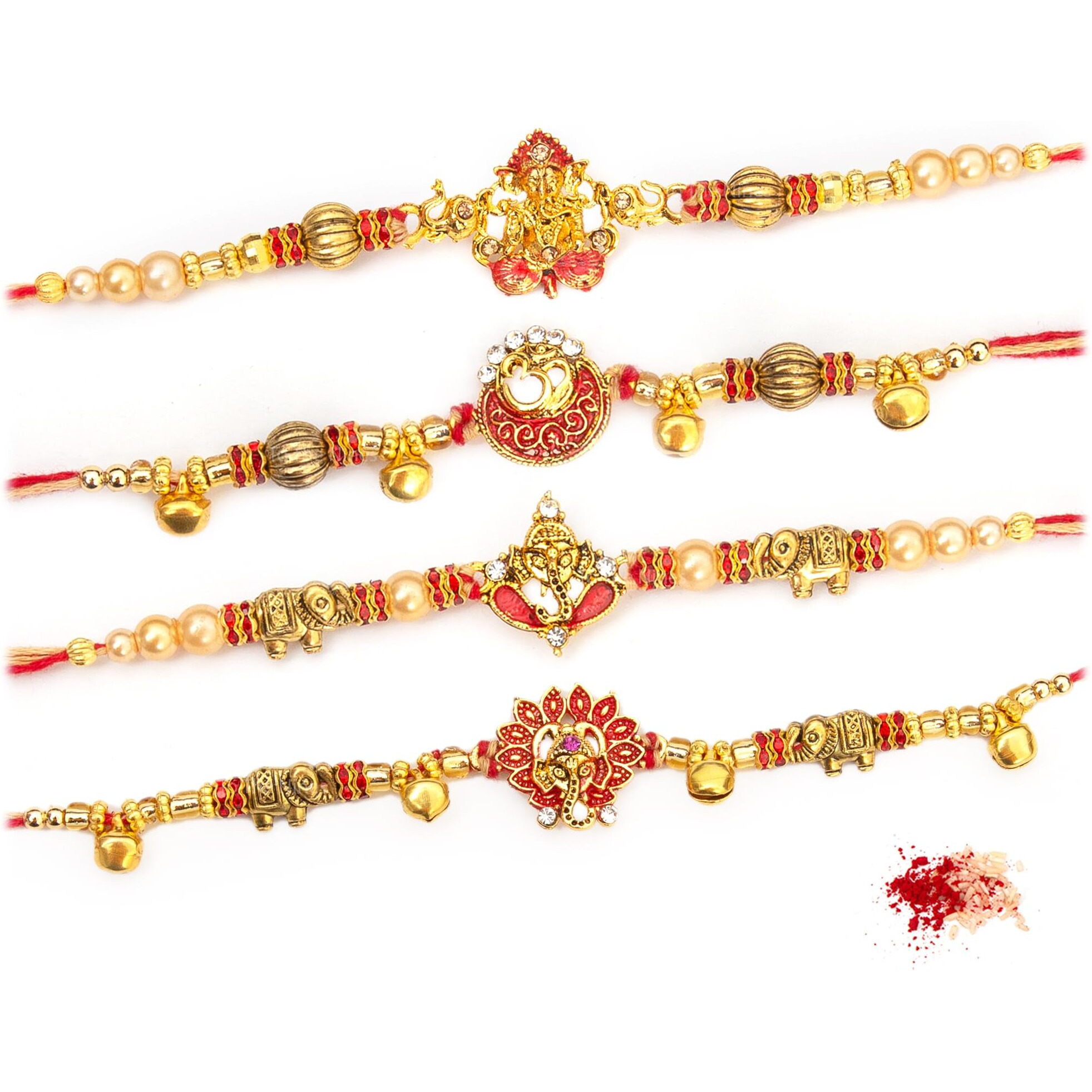 To The Nines Divine Rakhi for Brother with Tilak Material and Greeting Card - Pack of 4 Rakhi
