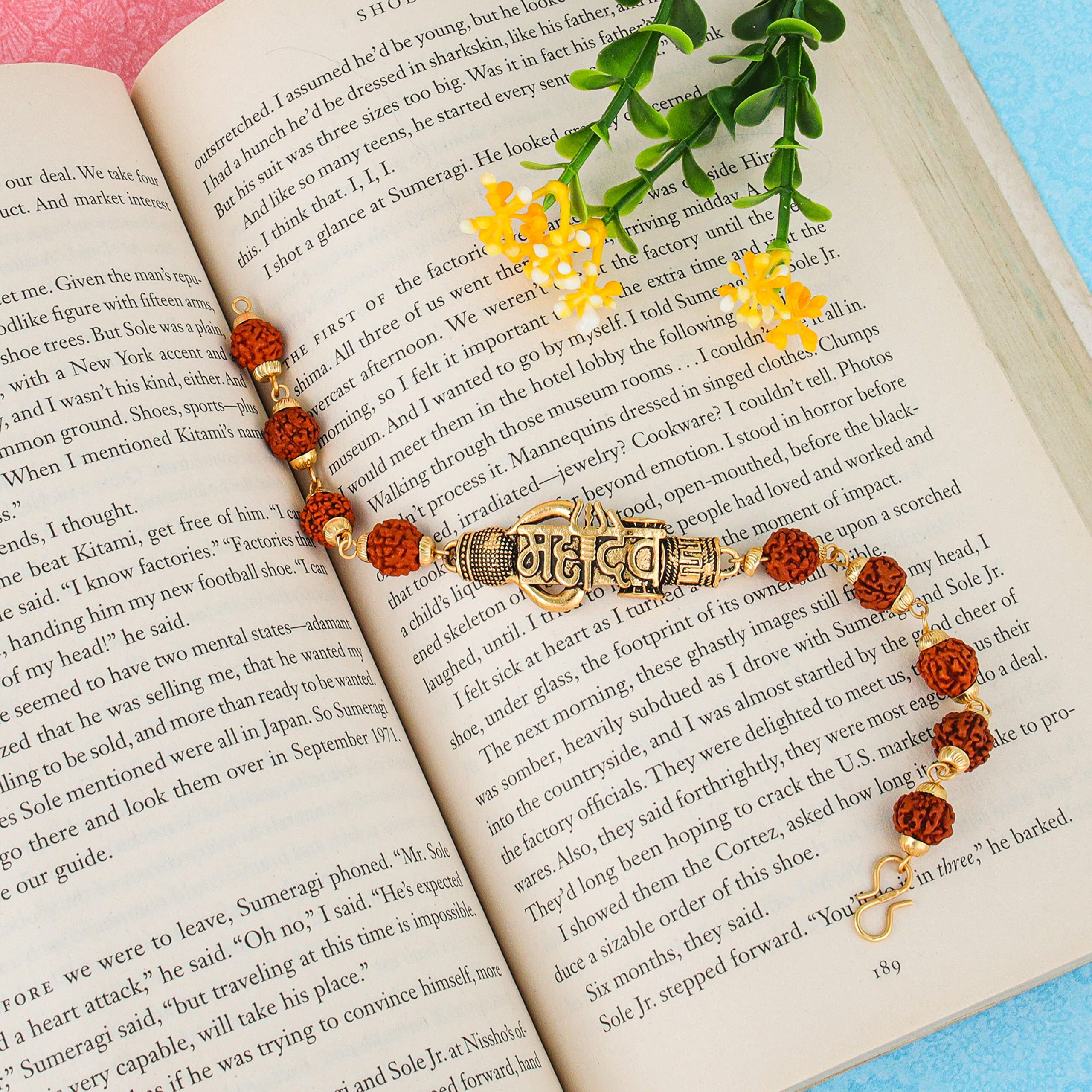 Fashion Frill Designer Rakhi For Brother Lord Mahadev Gold Plated Rudraksh Adjustable Bracelet Rakhi For Brother Bhaiya Bhabhi Men Boys Kids