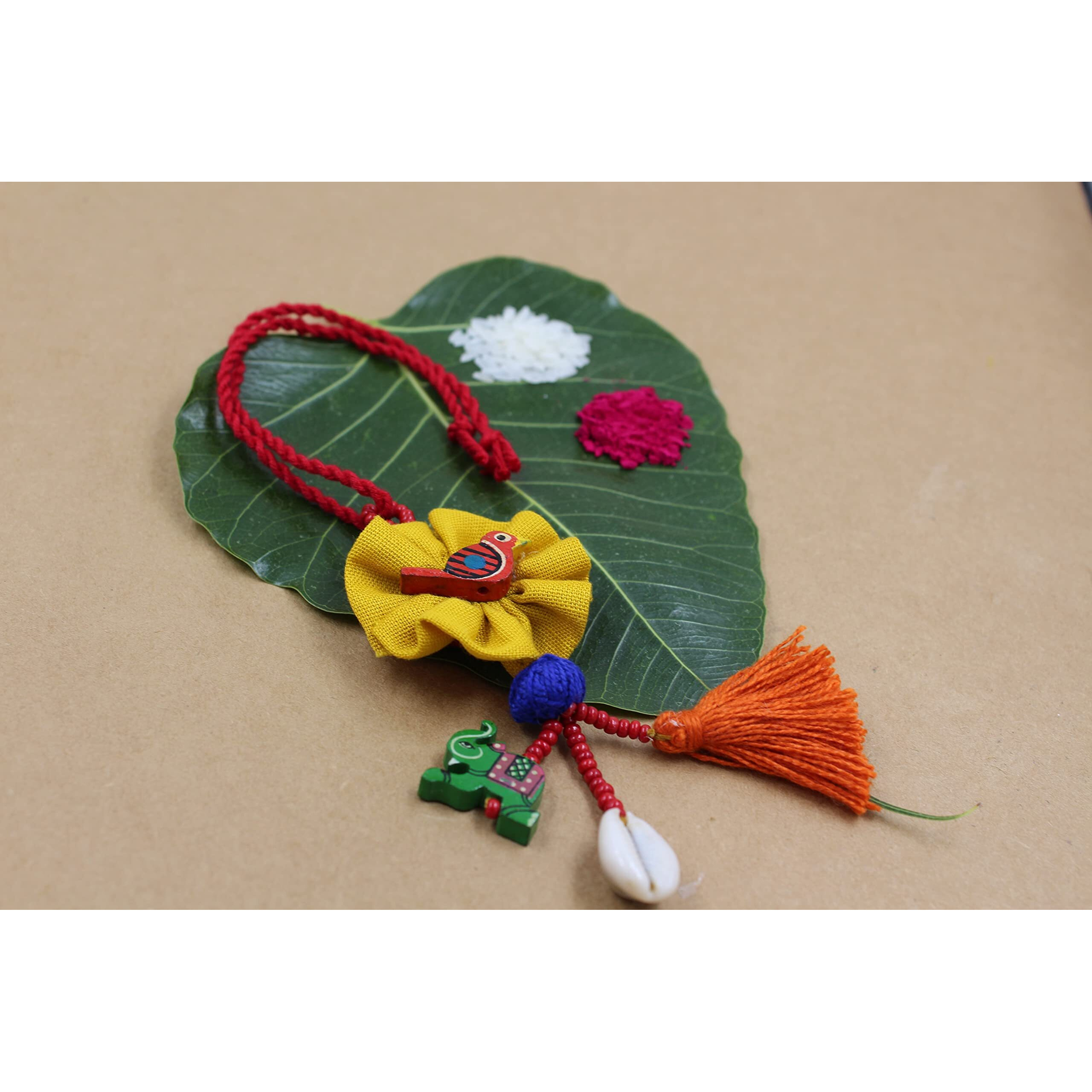 Prapti Handicrafts embroidery flower Rakhi reuasble combo with gift potli bag And roli chawal (pack of 2)