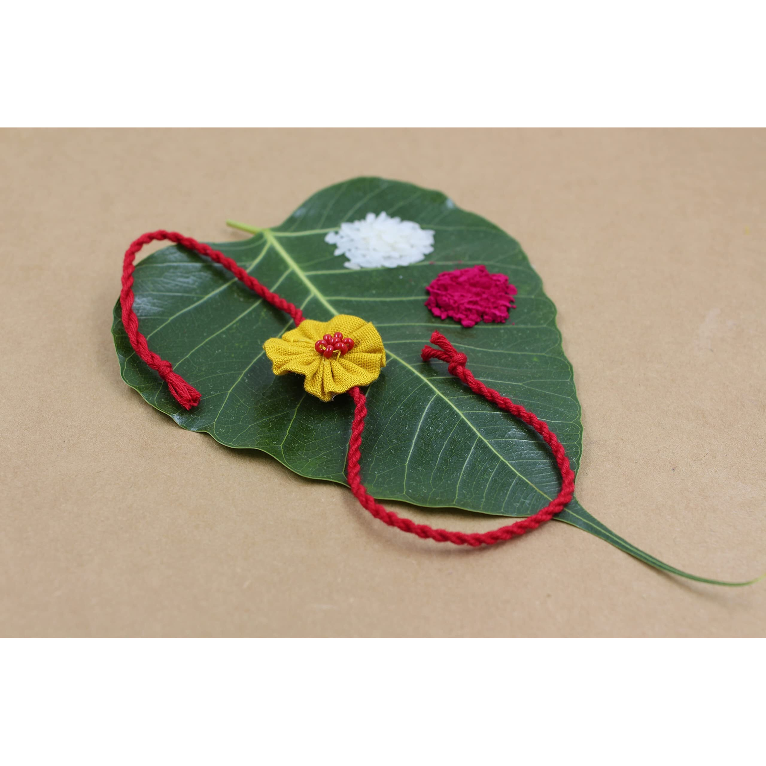 Prapti Handicrafts embroidery flower Rakhi reuasble combo with gift potli bag And roli chawal (Pack of 3)