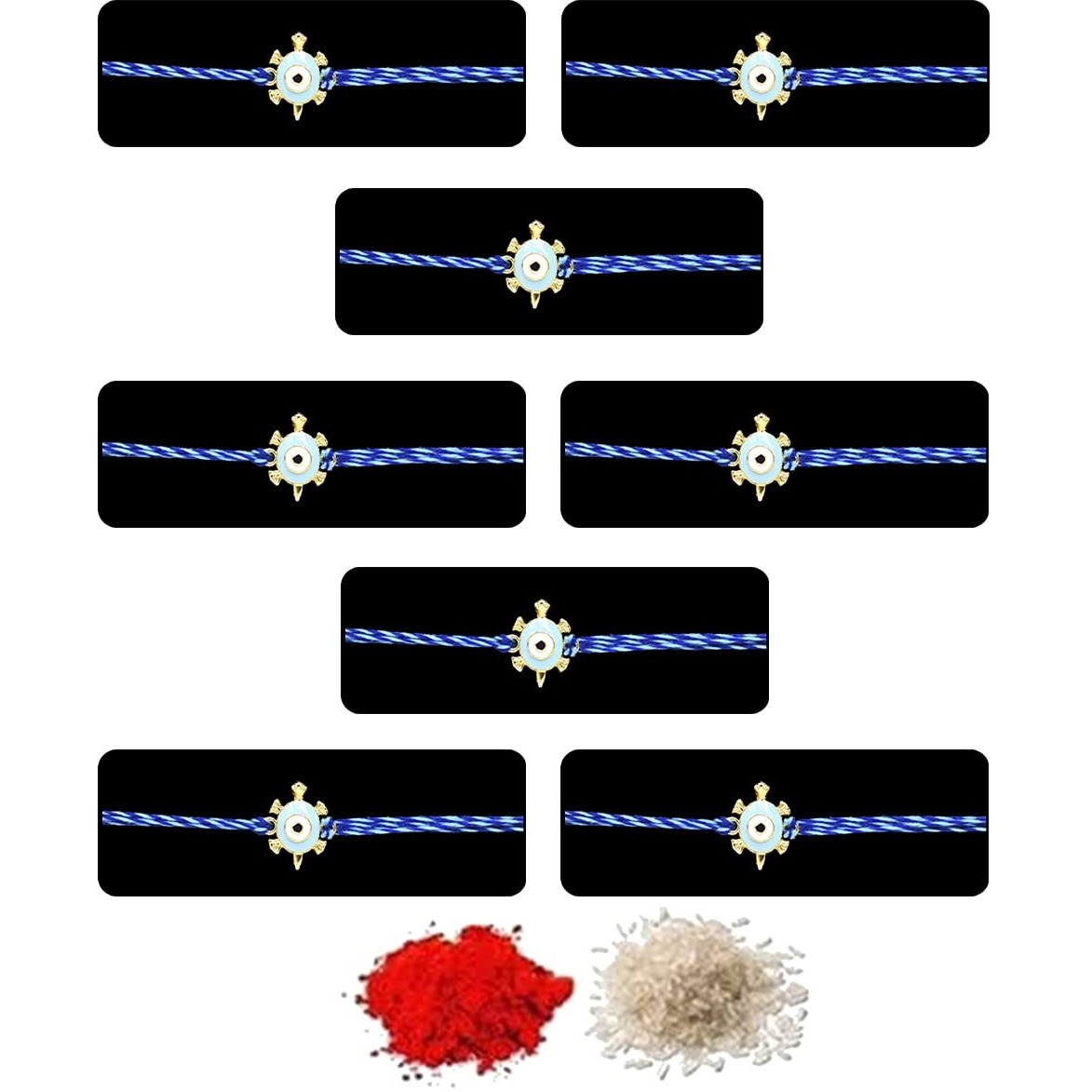 Saugat Traders Kachua Evil Eye Rakhi for Brother Set of 8 with Roli Chawal Chopra - Tortoise Evil Eye Rakhi - Turtle Rakhi - Good Luck Rakhi