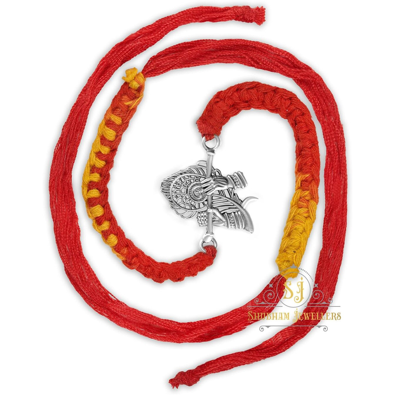 SJ SHUBHAM JEWELLERS 925 Sterling Silver Rakhi for brother God Rakhi Bracelet Raksha Bandhan Pure Cotton For Men, Rakhi With Roli Chawal