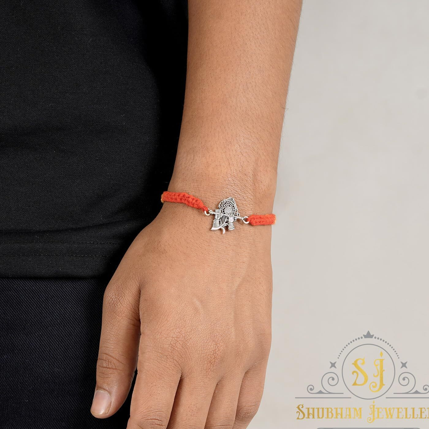 SJ SHUBHAM JEWELLERS 925 Sterling Silver Rakhi for brother God Rakhi Bracelet Raksha Bandhan Pure Cotton For Men, Rakhi With Roli Chawal