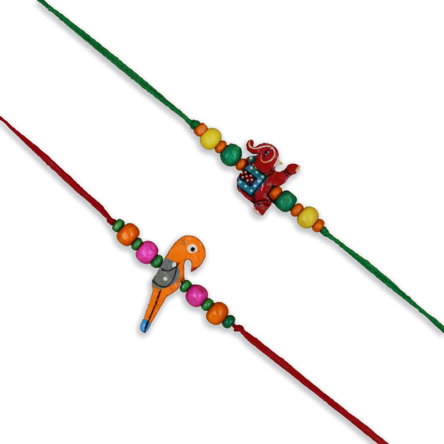 Prapti Handicrafts Handmade Wooden Bird Beads Rakhi for Brothers/Kids combo of (Pack of 1)