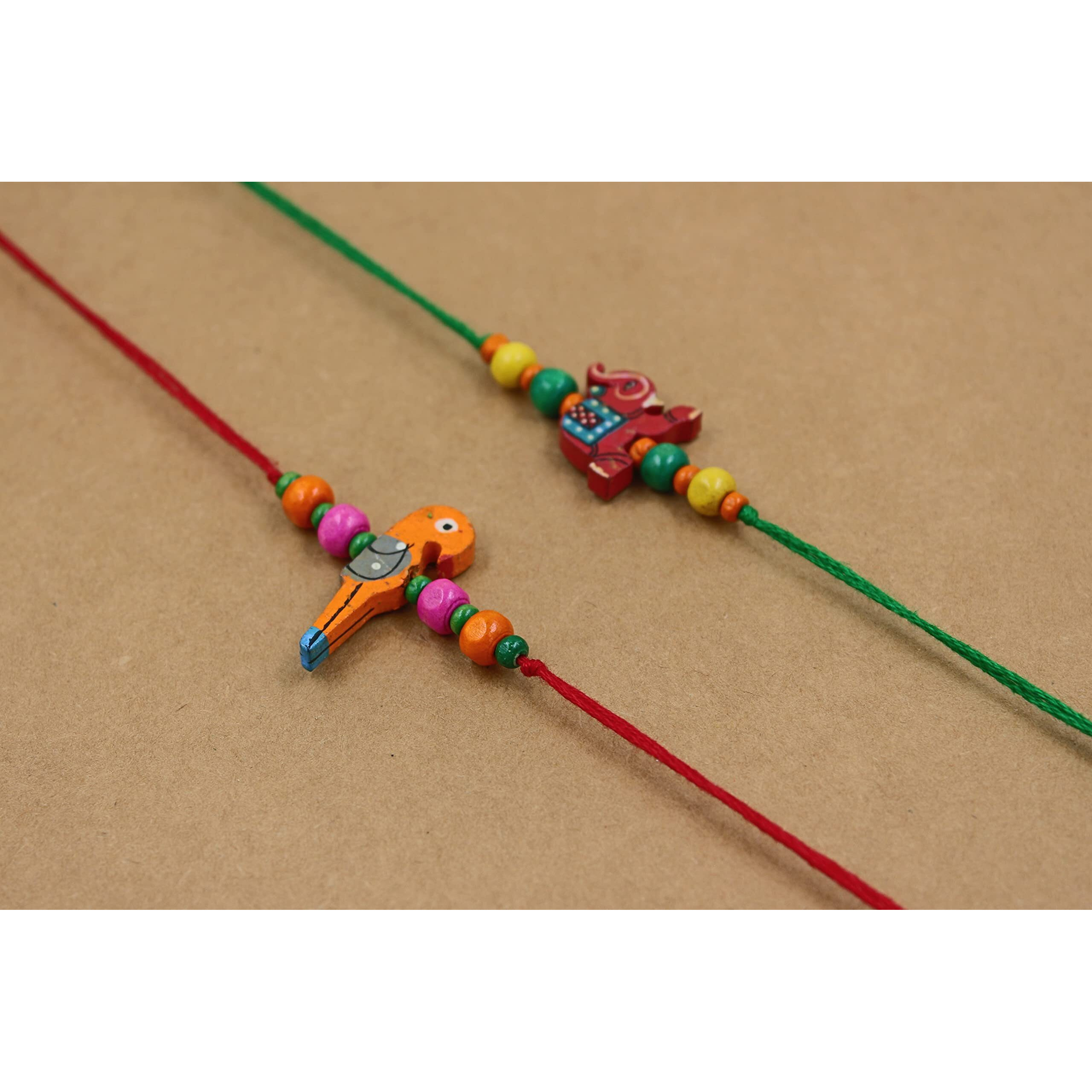 Prapti Handicrafts Handmade Wooden Bird Beads Rakhi for Brothers/Kids combo of (Pack of 1)
