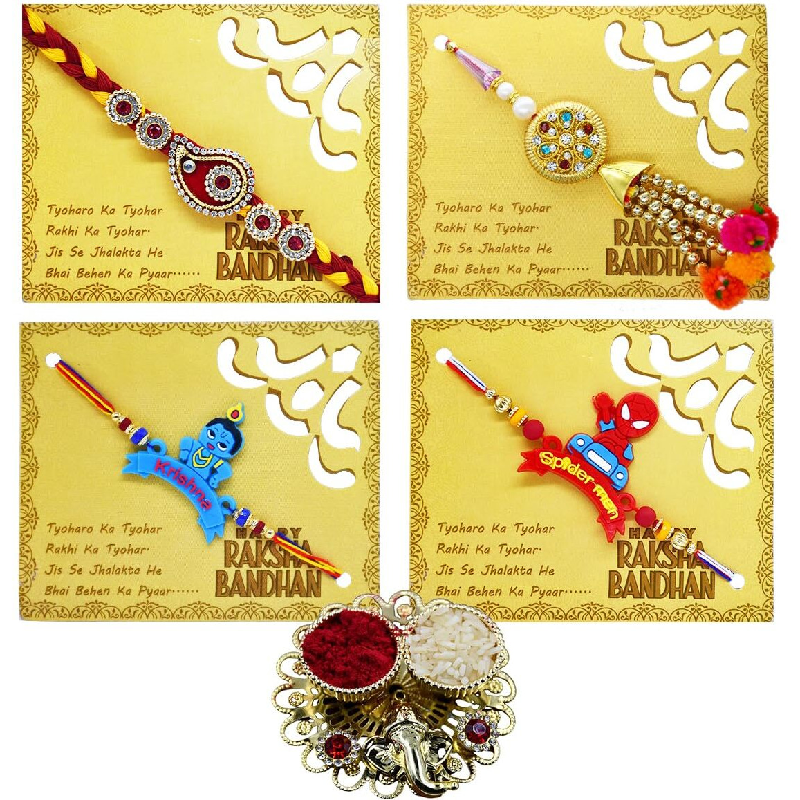 Saugat Traders Designer Family Rakhi Set of 4 For Bhaiya-Bhabhi and 2 Kids- Rakhi-Rakshabandhan-Gift For Brother-Bhai-Bhaiya and Roli Chawali Chopra