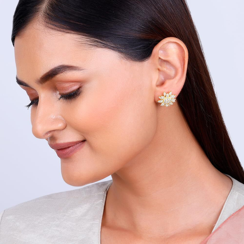 GIVA 925 Silver Golden Petals Studs| Rakhi Rakshabandhan Gift for Sister Bhabhi, Gifts for Women & Girls | With Certificate of Authenticity and 925 Stamp | 6 Months Warranty*