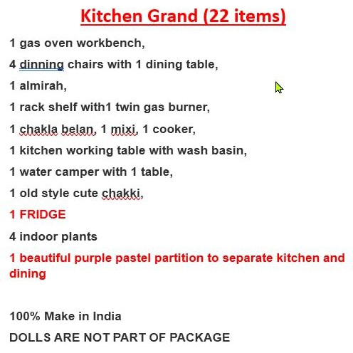 Dollhouse Furniture Set (Wooden) Drawing Room Kitchen Bedroom Toilet Perfect Rakhi Gift (Kitchen Grand+Fridge)