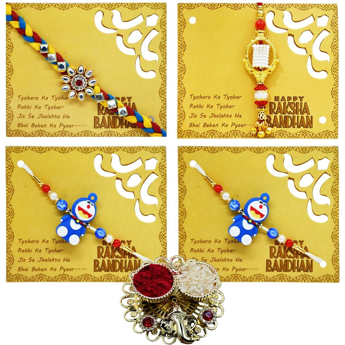 Saugat Traders Designer Rakhi Set Of 4 For Bhaiya-Bhabhi and 2 Kids- Rakhi-Rakshabandhan-Gift For Brother-Bhai-Bhaiya and Roli Chawali Chopra