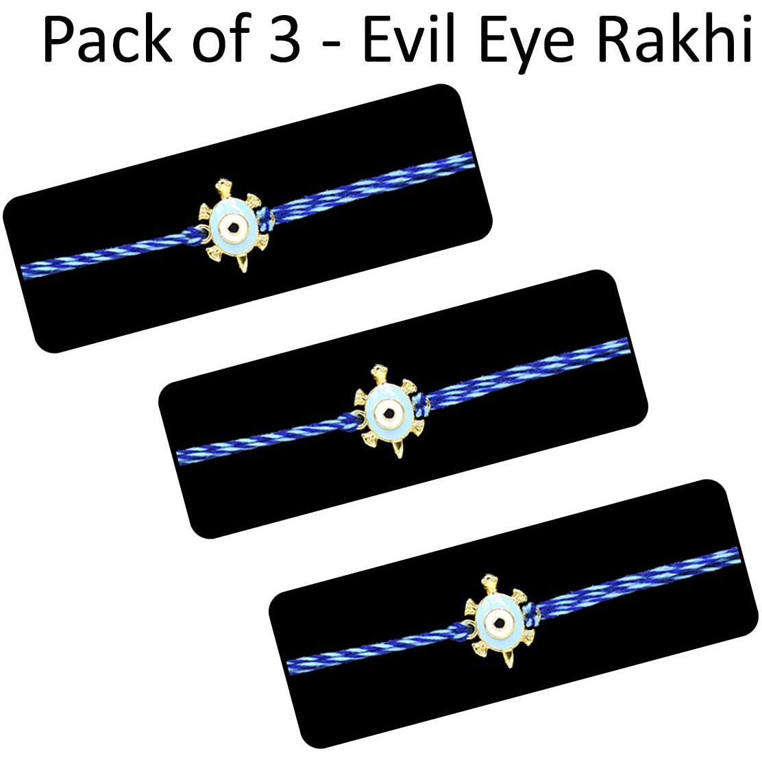 Saugat Traders Kachua Evil Eye Rakhi for Brother Set of 3 with Roli Chawal Chopra - Tortoise Evil Eye Rakhi - Turtle Rakhi - Good Luck Rakhi