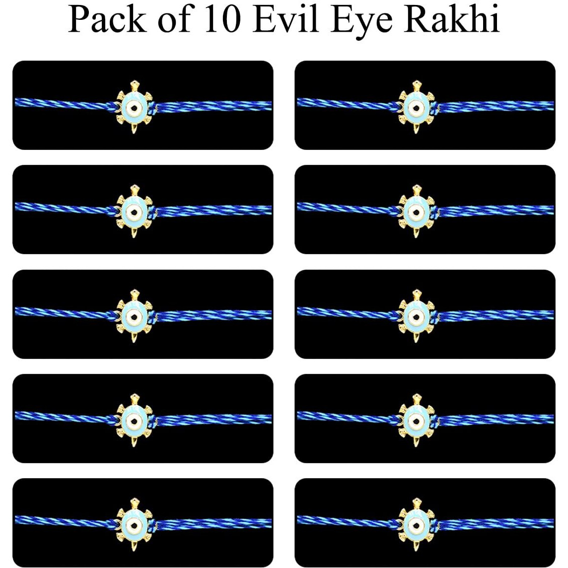 Saugat Traders Kachua Evil Eye Rakhi for Brother Set of 10 with Roli Chawal - Tortoise Evil Eye Rakhi - Turtle Rakhi - Good Luck Rakhi