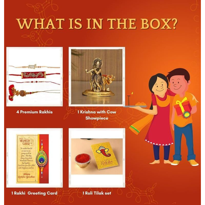 Collectible India Rakhi for Brother with Gift Combo - Rakhi Gift for Brother & Sister - Rakhi for Bhaiya and Bhabi - (Krishna Idols for Home Decor, Dora Rakhi,Bhai Rakhi,Lumba Rakhi,Roli Chandan,Greeting Card)