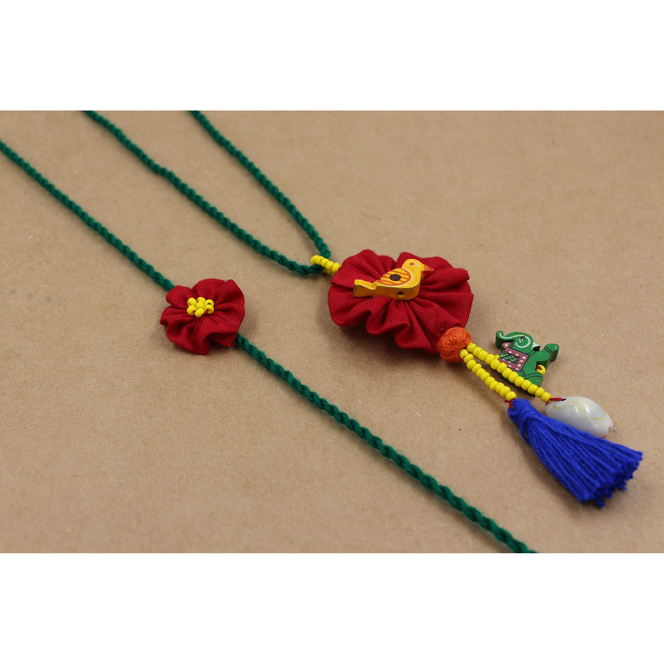 Prapti Handicrafts embroidery flower Rakhi reuasble combo with gift potli bag And roli chawal (Pack 0f 2)