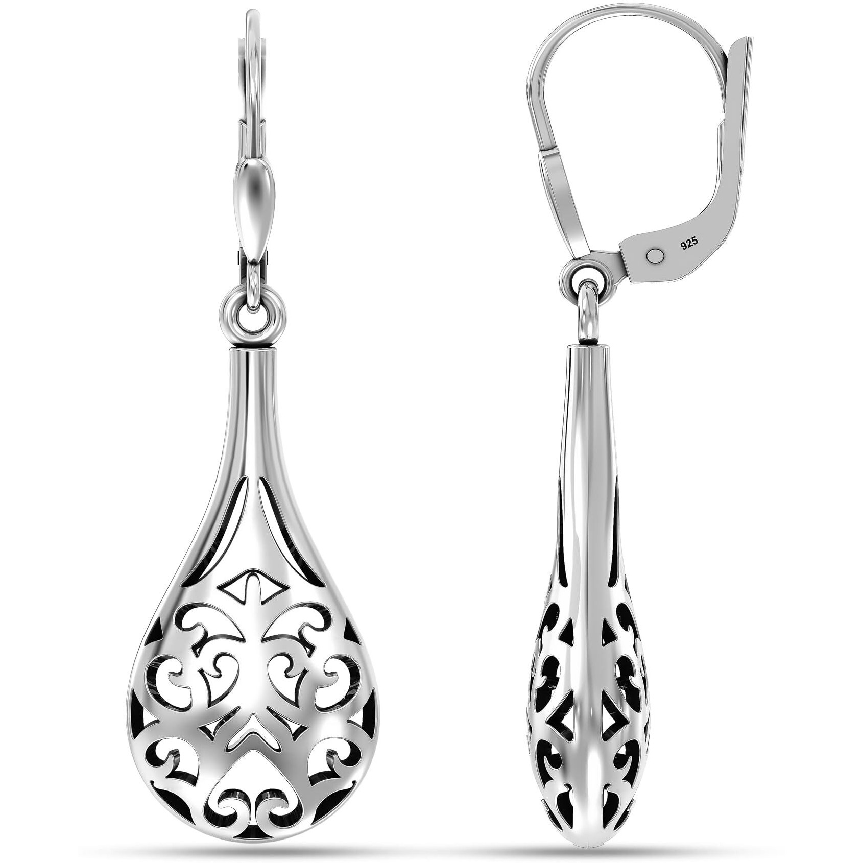 LeCalla 925 Sterling Silver BIS Hallmarked Filigree Leverback Drop Dangle Hoop Earrings for Women and Girls | Rakhi Gift for Sister