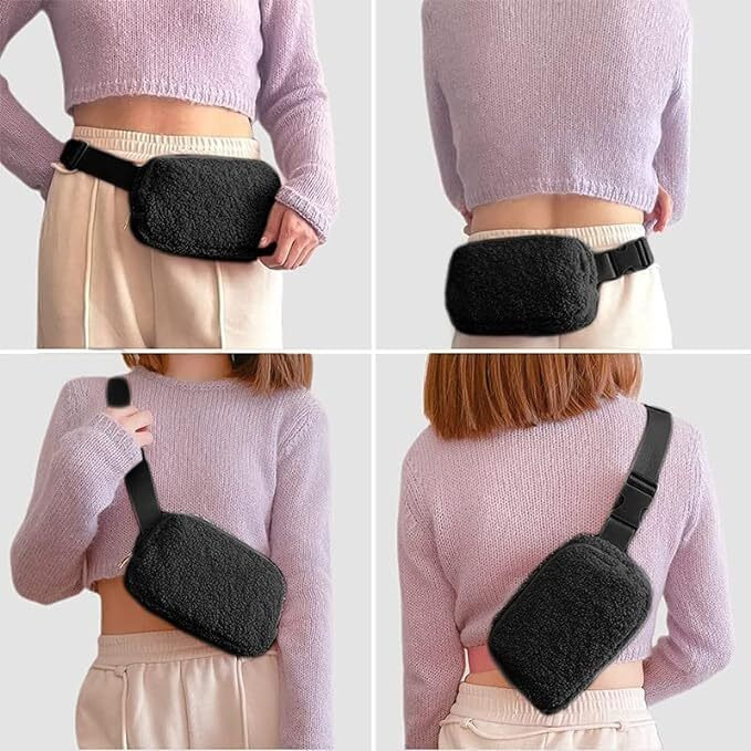 Dravina Waist Bag For Women & Men| Rakhi Gift for Brother| Premium Crossbody Fanny Pack With Large Capacity Pouch, Back Zipper Pocket, Adjustable Straps & Mesh Pockets For Travel, Hiking| 20cm (Black)