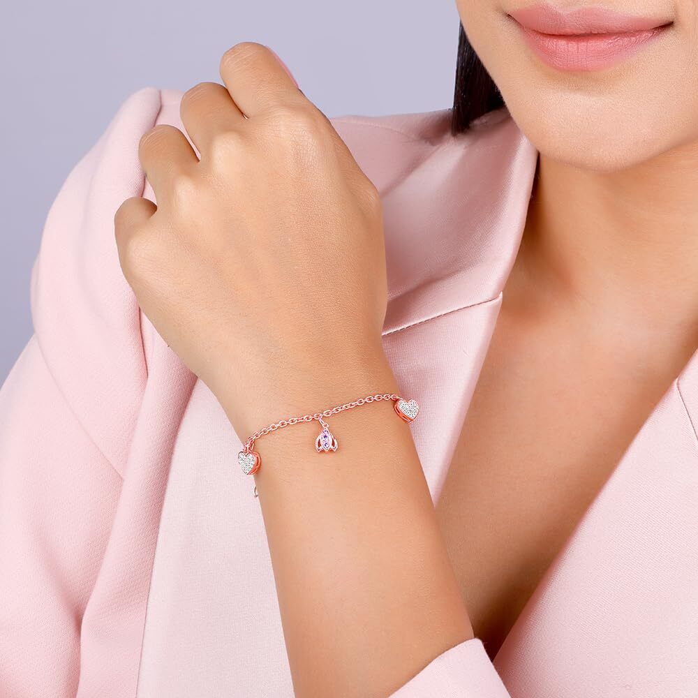 GIVA 925 Silver Rose Gold Crocus Heart Bracelet, Adjustable | Rakhi Rakshabandhan Gift for Sister Bhabhi, Gifts for Women & Girls | With Certificate of Authenticity and 925 Stamp | 6 Months Warranty*