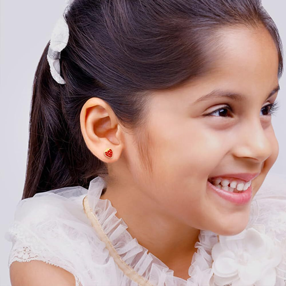 GIVA Girl Silver Golden Cute Strawberry Kids Earrings | Rakhi Rakshabandhan Gift Brother Sister, Birthday Gifts for Kids | With Certificate Of Authenticity And 925 Stamp | 6 Month Warranty