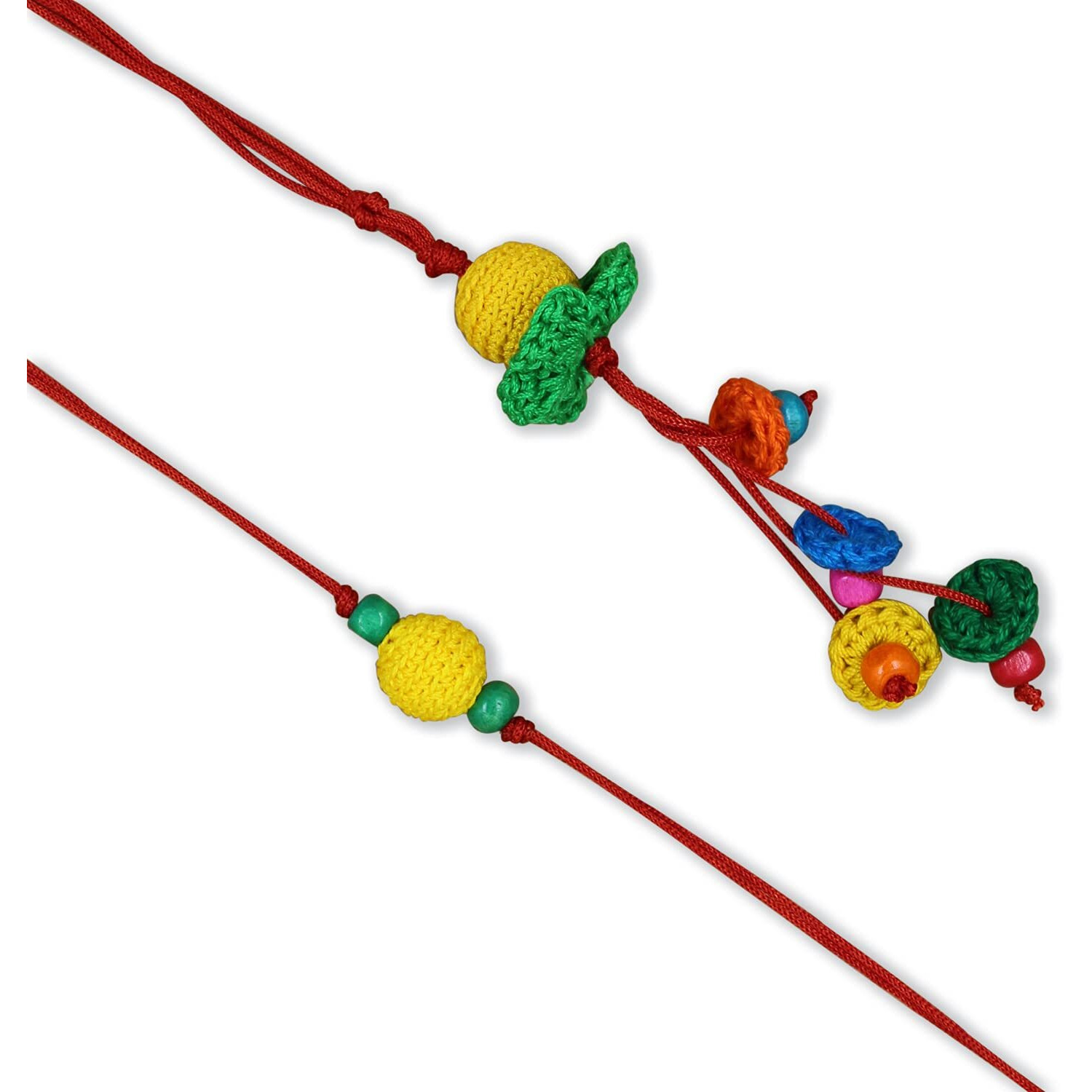 Prapti Handicrafts Handmade Embroidery Crochet Rakhi for Bhai/Bhabhi with Roli Chawal (Pack of 2)