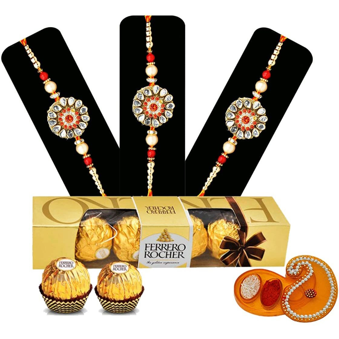 Saugat Traders Rakhi Set of 3 with Chocolate Pack for Brother - Designer Rakhi with Gift for Bada Bhai and Roli Chawal Chopra