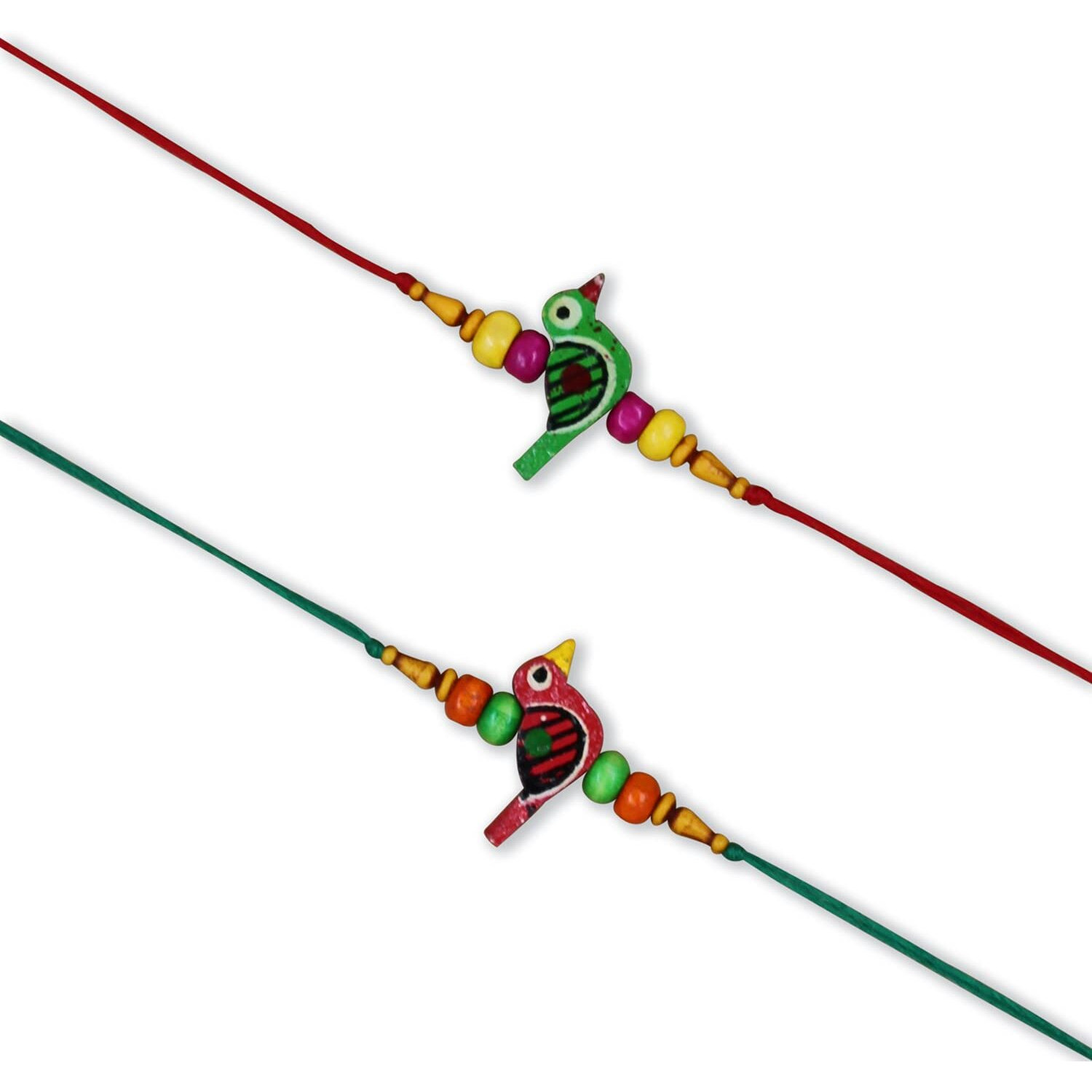 Prapti handicrafts Handmade Wooden Bird Beads Rakhi For Brothers/Kids combo of 2