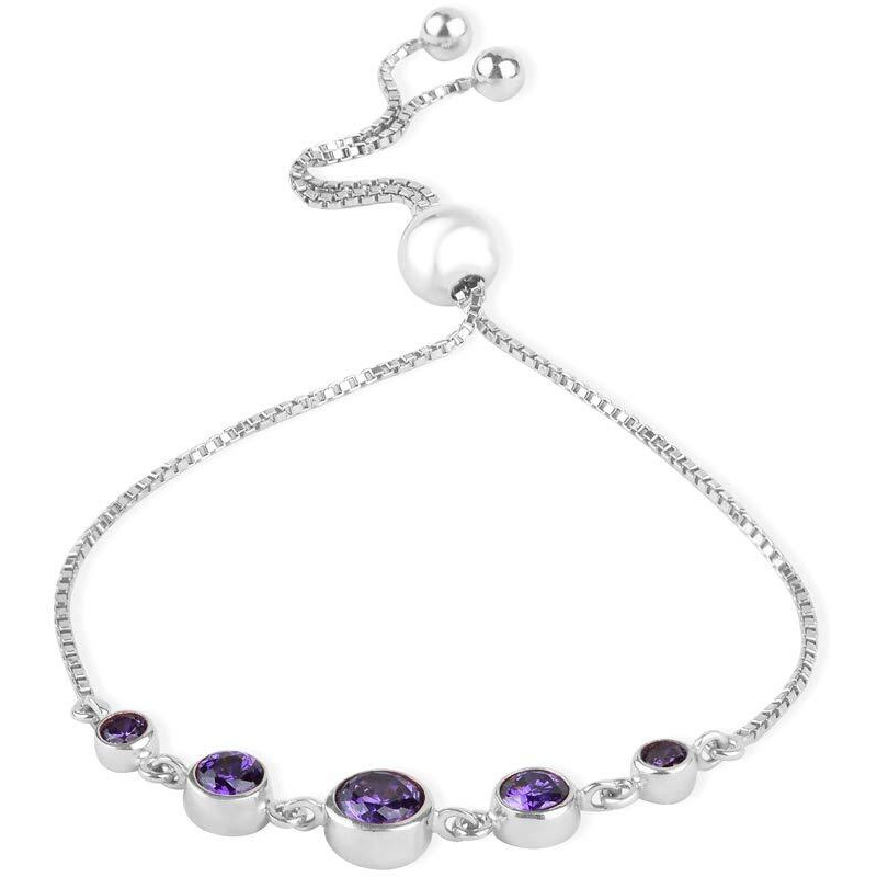 ACPL 925 Sterling Silver BIS Hallmarked Fancy Modern Amethyst Purple Zircon Stone Sliding Bolo Bracelets Gift for Women and Girls | Rakhi Gift for Sister