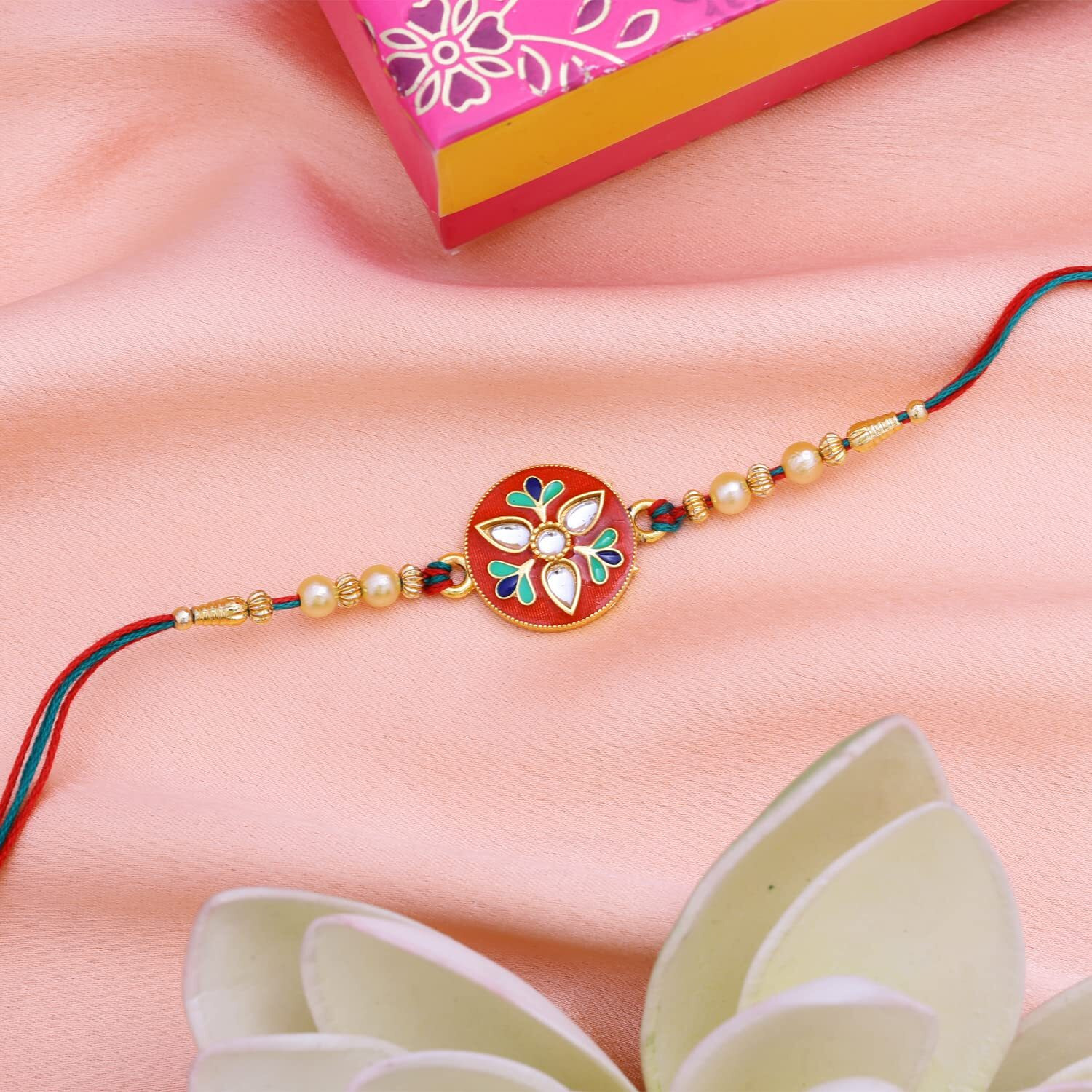 Riddhika Ventures Stunning Gold Plated Designer Brothers Rakhi (Set of2) with Roli Chawal and Greeting Card (P2P2)