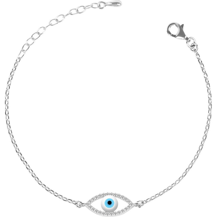 Clara 925 Sterling Silver Evil Eye Halo Bracelet, Rakhi for Bhabhi | Adjustable, Rhodium Plated, Swiss Zirconia | Gift for Women and Girls