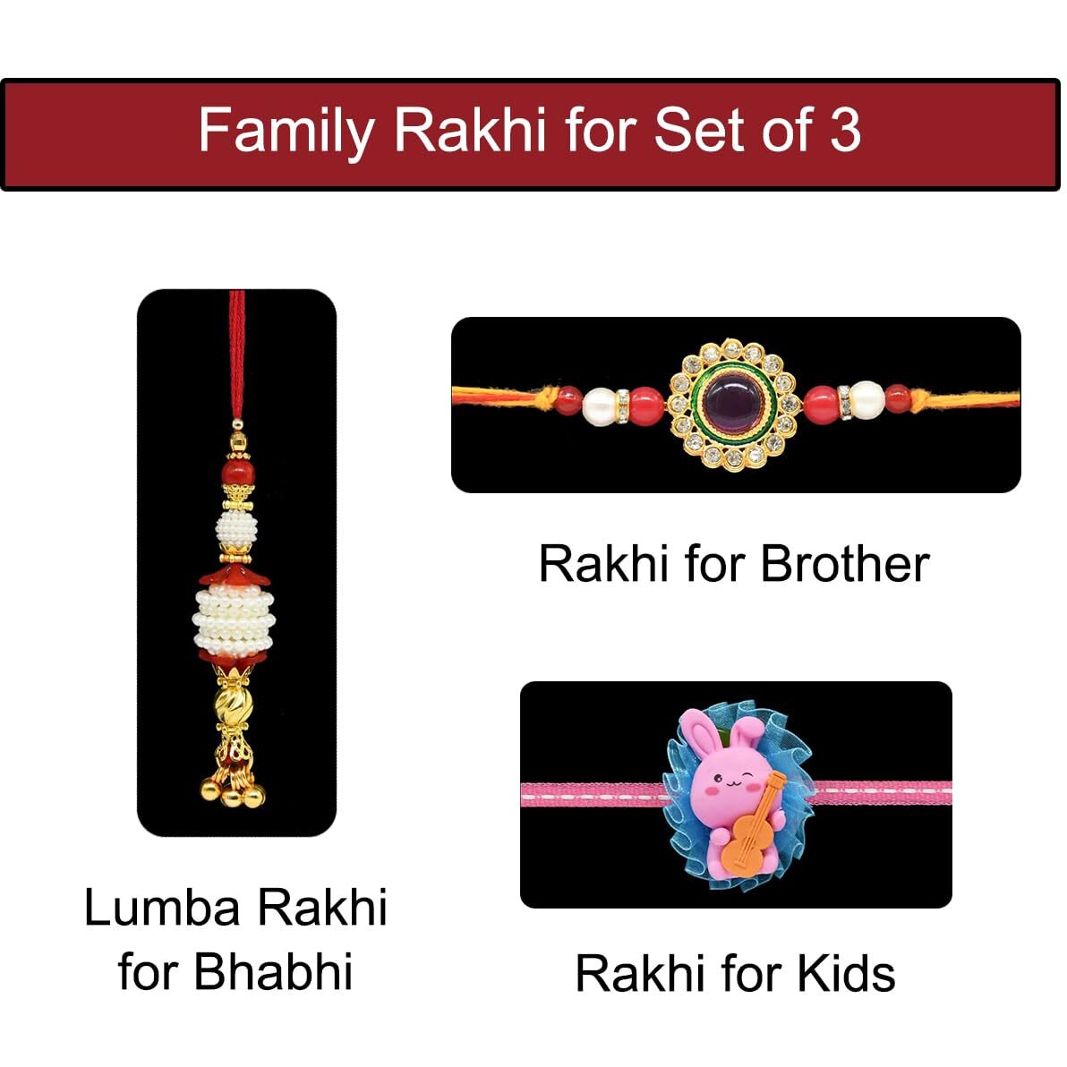 Saugat Traders Rakhi for Bhaiya Bhabhi and Kid with Chocolate and Decorated Wooden Pooja Thali - Designer Rakhi for Beloved Brother - Lumba Rakhi for Bhabhi - Cartoon Rakhi for Kid