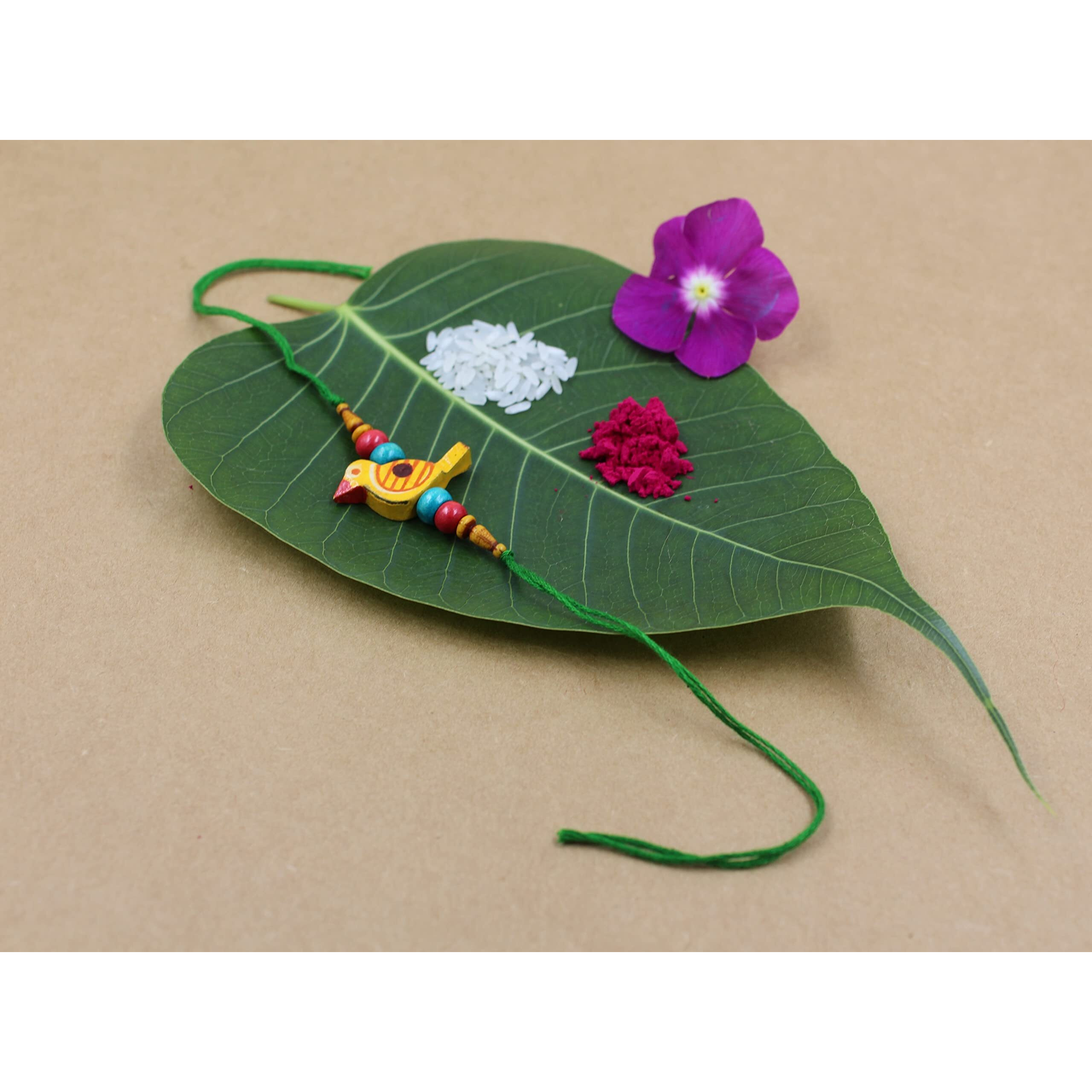 Prapti handicrafts Wooden Sparrow Bird Beads Handmade Rakhi for Brothers/Boys Pack of 1