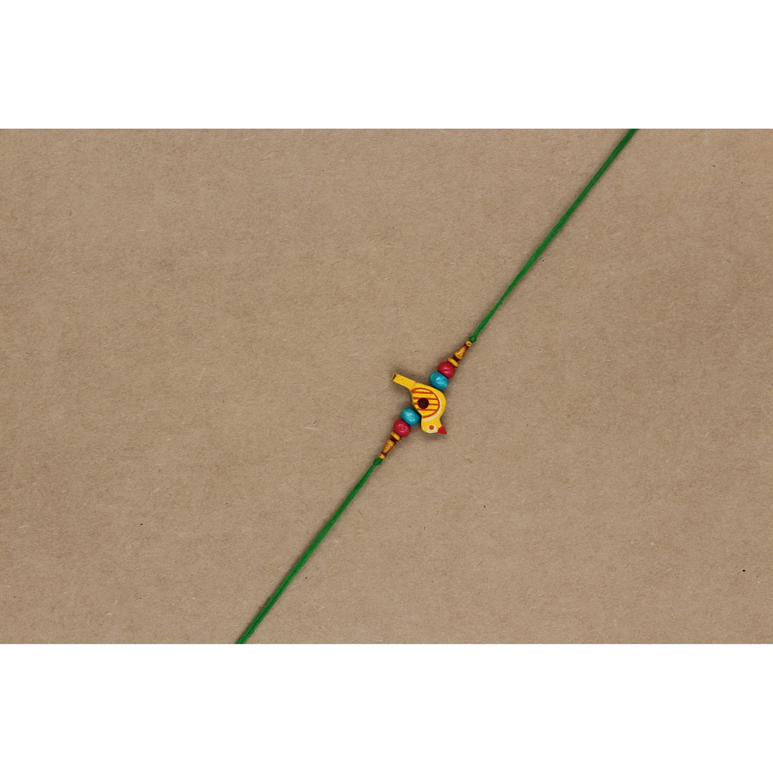 Prapti handicrafts Wooden Sparrow Bird Beads Handmade Rakhi for Brothers/Boys Pack of 1