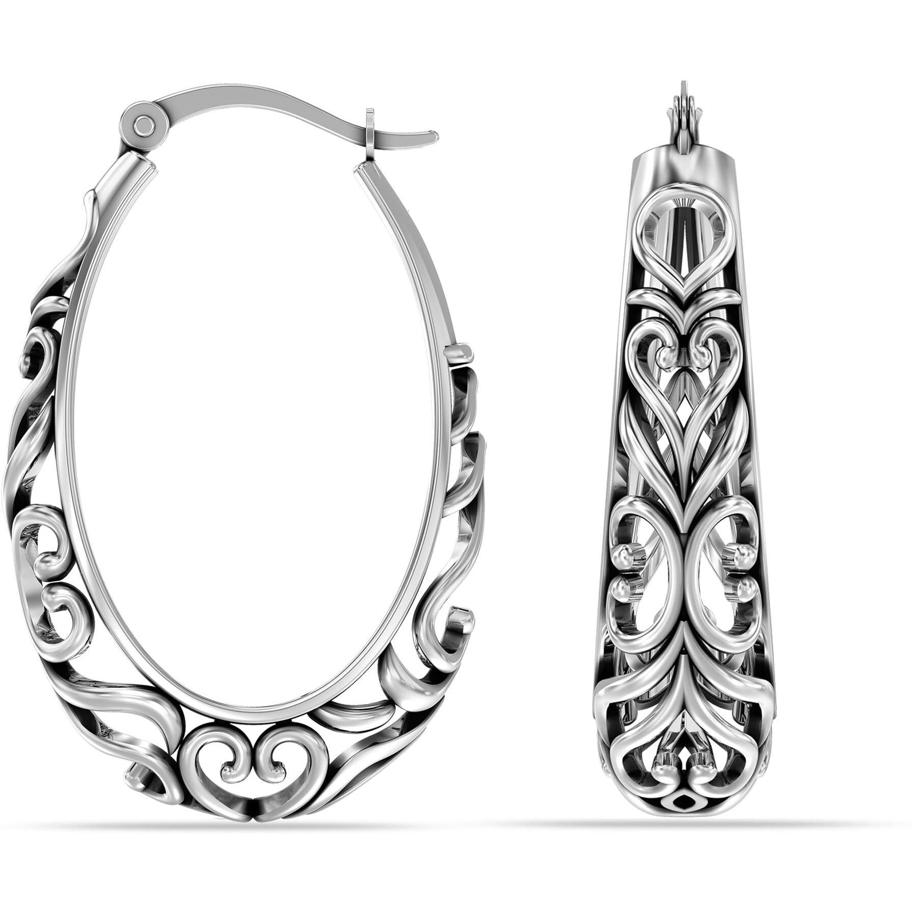 LeCalla 925 Sterling Silver BIS Hallmarked Antique Oval Filigree Click-Top Hoop Earrings for Women and Girls | Rakhi Gift for Sister