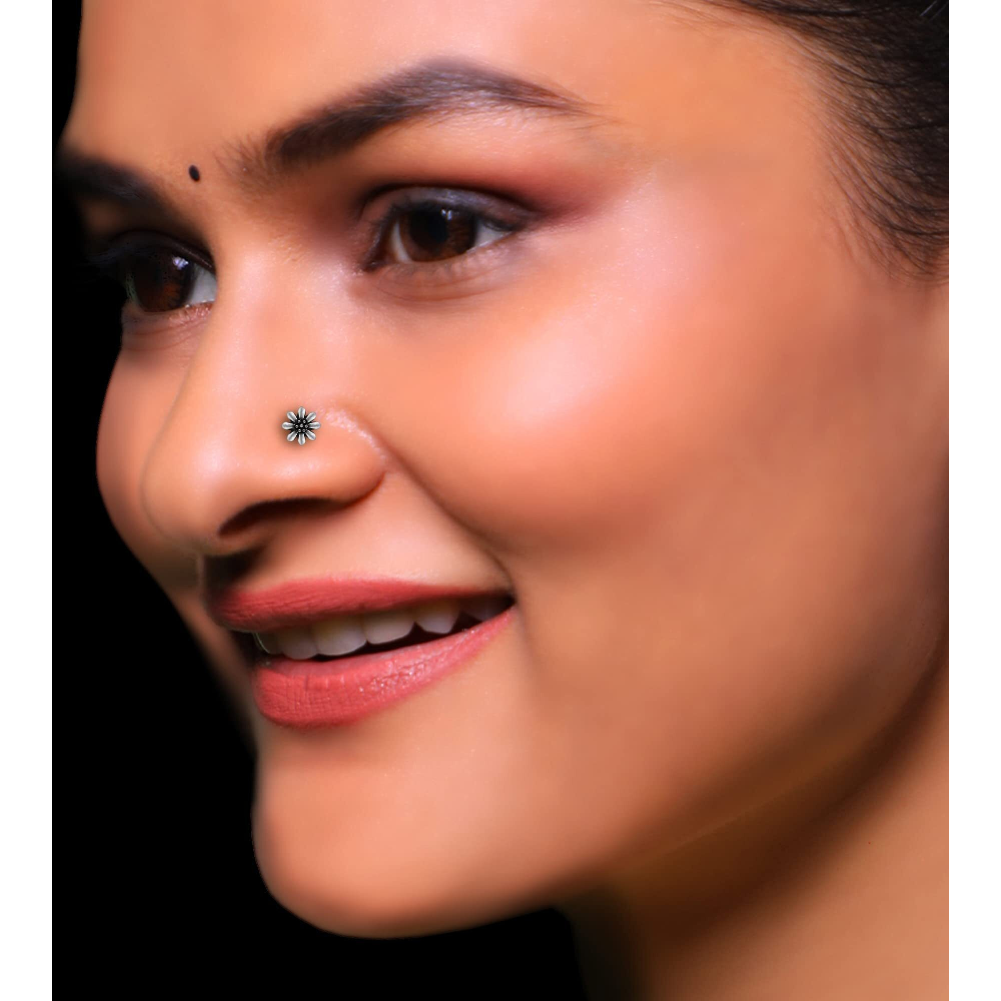 GIVA AVNI 925 Oxidised Oxidised Silver Flower Blossom Nose Pin | Rakhi Rakshabandhan Gift for Sister Bhabhi , Gifts for Women & Girls | With Certificate of Authenticity and 925 Stamp | 6 Month Warranty*