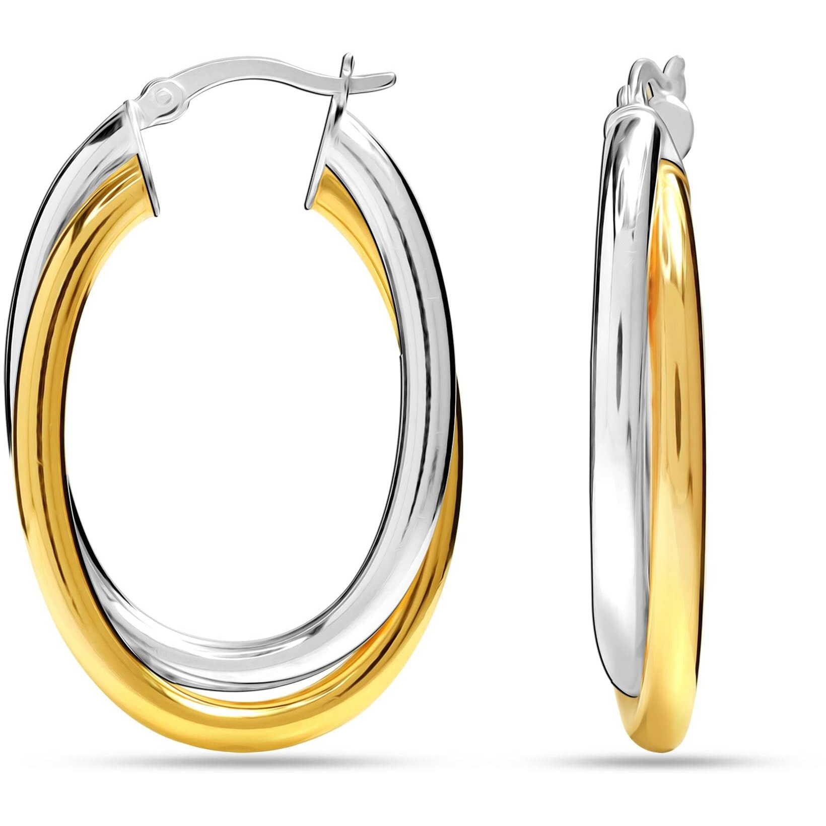 LeCalla 925 Sterling Silver BIS Hallmarked Two-Tone Intertwining Oval Shape Click-Top Hoop Earring for Women and Girls | Rakhi Gift for Sister