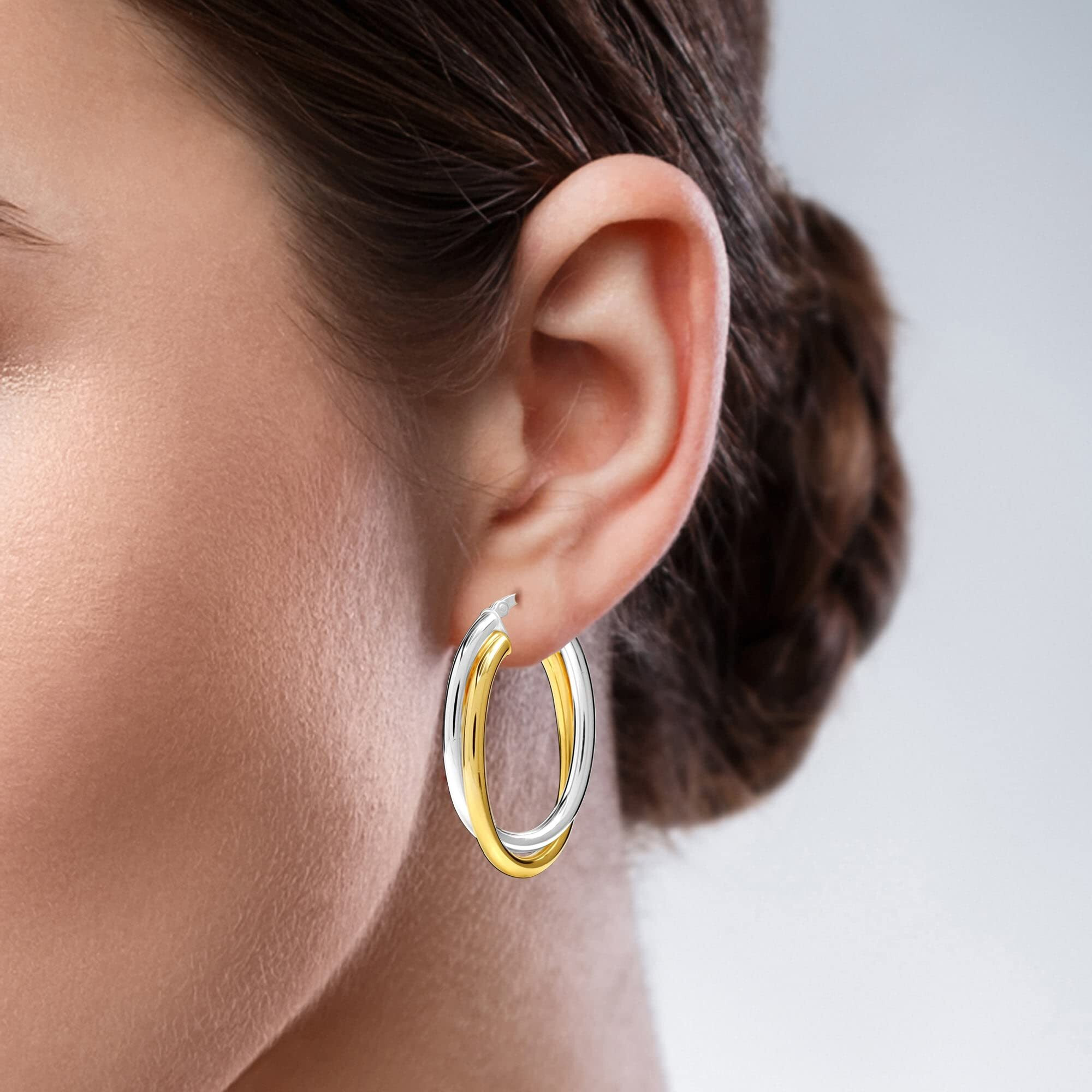 LeCalla 925 Sterling Silver BIS Hallmarked Two-Tone Intertwining Oval Shape Click-Top Hoop Earring for Women and Girls | Rakhi Gift for Sister