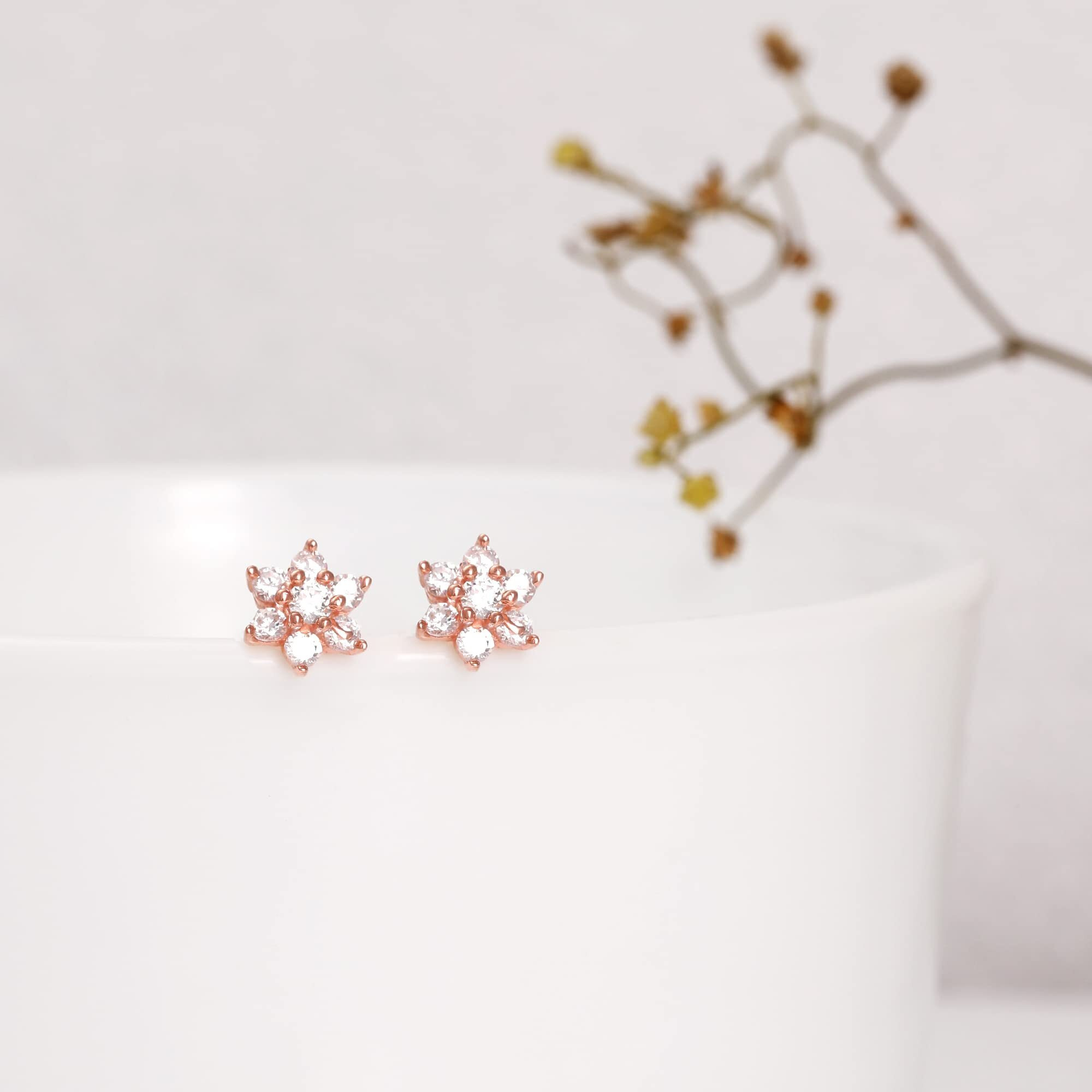 GIVA 925 Silver Rose Gold Shining Flower Studs|Gifts For Girlfriend,Rakhi Rakshabandhan Gift For Sister Bhabhi,Gifts For Women & Girls|With Certificate Of Authenticity And 925 Stamp|6 Month Warranty*