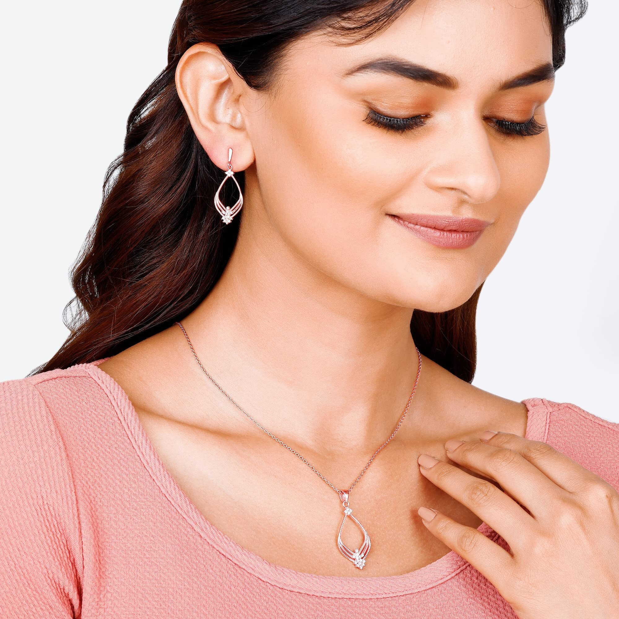 GIVA 925 Silver Rose Gold Princess Set|Gifts For Girlfriend,Rakhi Rakshabandhan Gift For Sister Bhabhi,Gifts For Women & Girls|With Certificate Of Authenticity And 925 Stamp|6 Months Warranty*
