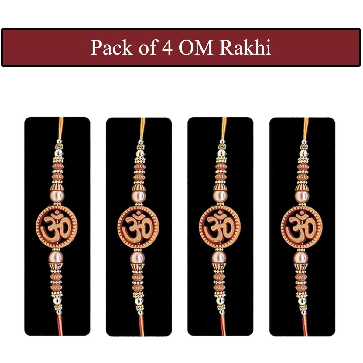 Saugat Traders OM Rakhi for Bhai Set of 4 with Chocolate Pack - Handmade Rakhi for Beloved Brother - Exclusive Rakhi for Bhai - Premium Rakhi with Roli Chawal Chopra