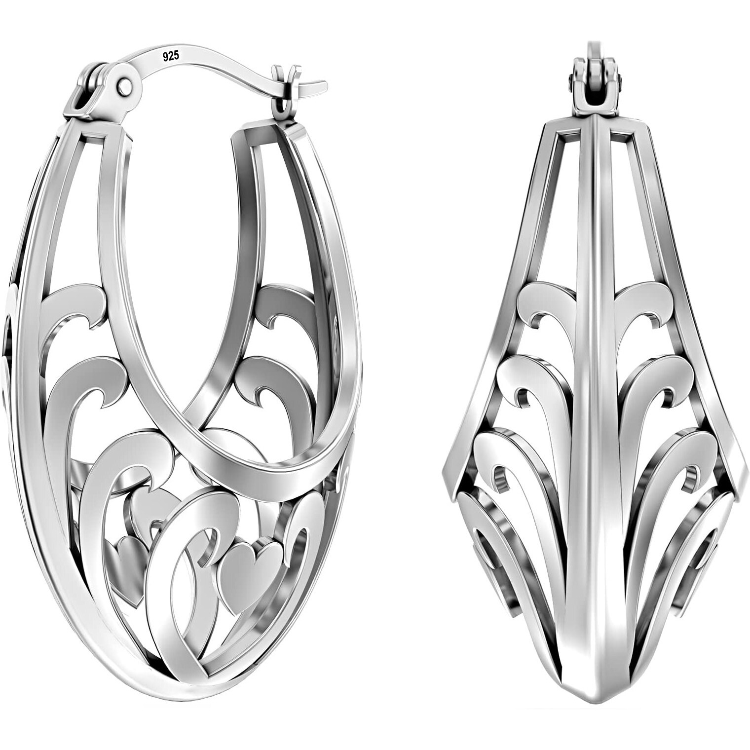 LeCalla 925 Sterling Silver BIS Hallmarked Antique Filigree Cut-Out Hoop Earring for Girls and Women | Rakhi Gift for Sister