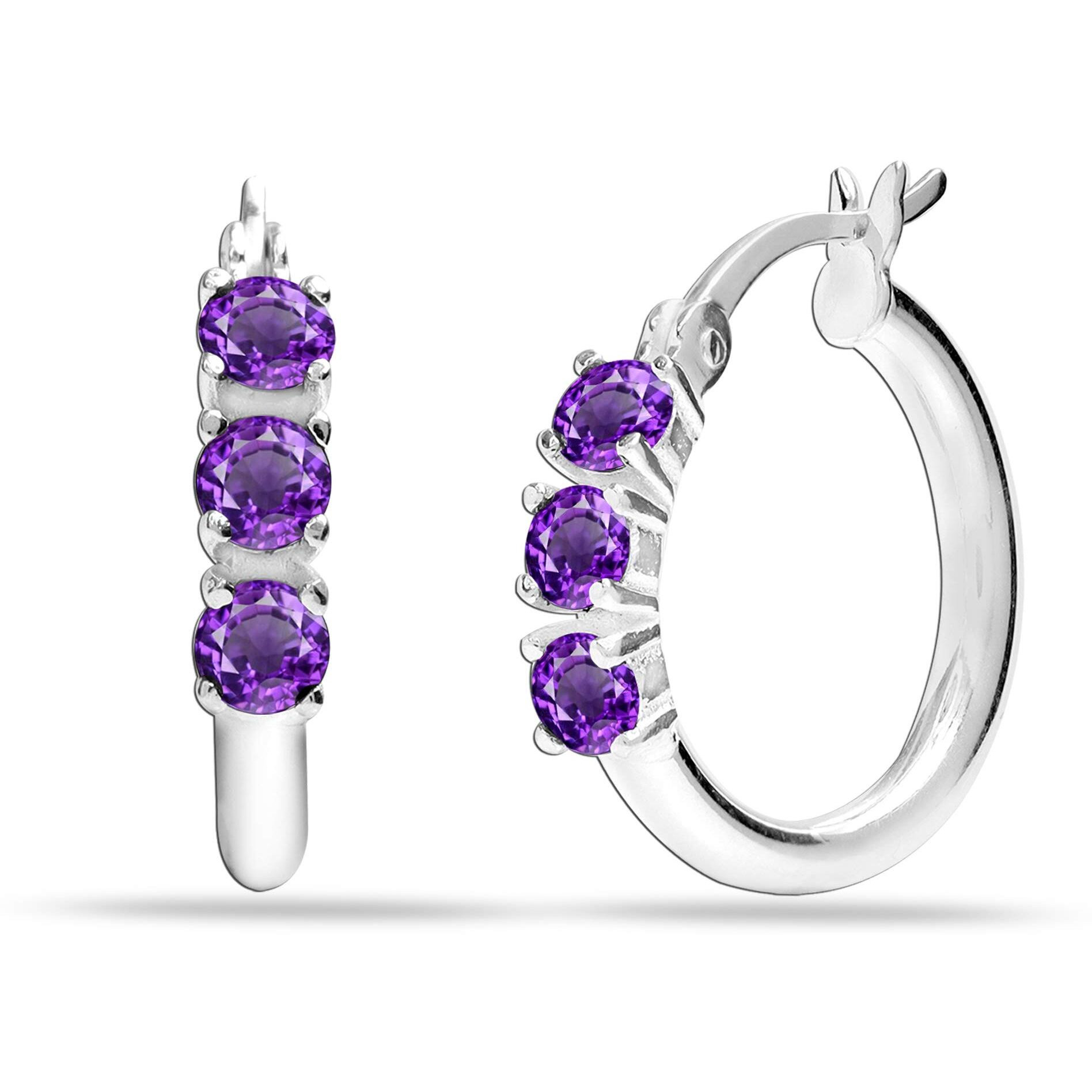 LeCalla 925 Sterling Silver BIS Hallmarked Amethyst Small Hoop Earrings for Girls and Women (3 MM Round) | Rakhi Gift for Sister