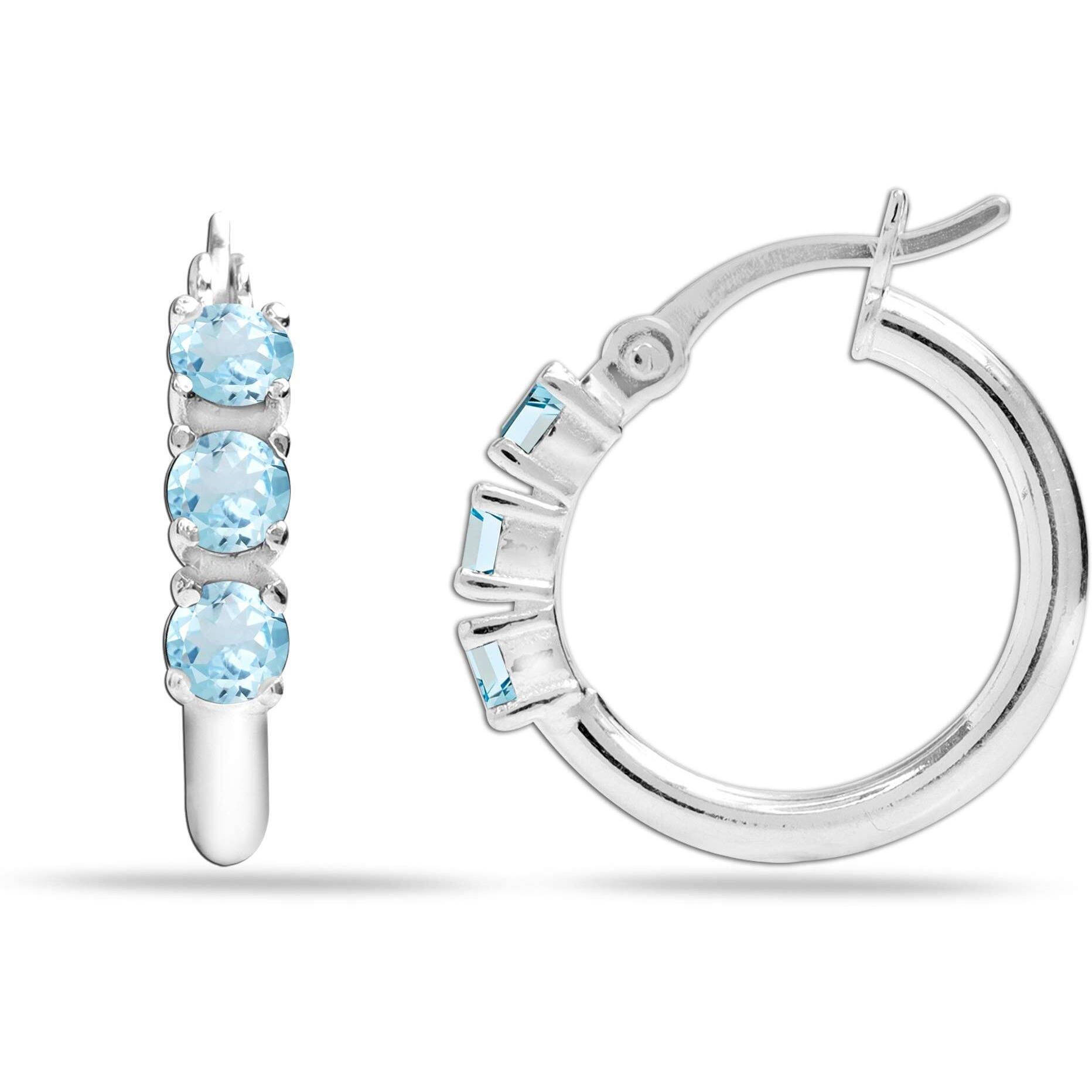 LeCalla 925 Sterling Silver BIS Hallmarked Blue Topaz Small Hoop Earrings for Girls and Women (3 MM Round) | Rakhi Gift for Sister